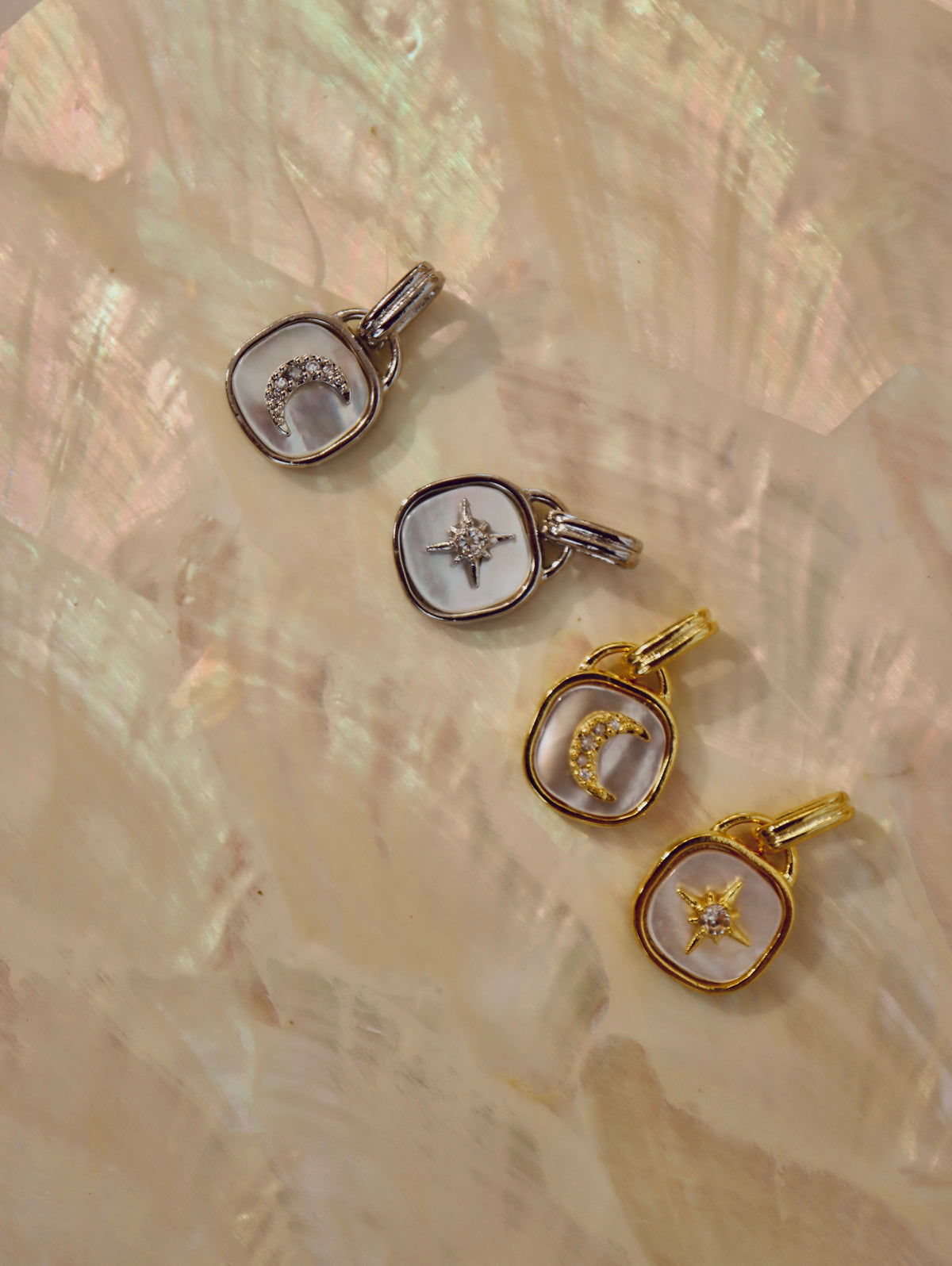 Crescent / sparkle shell coin necklace