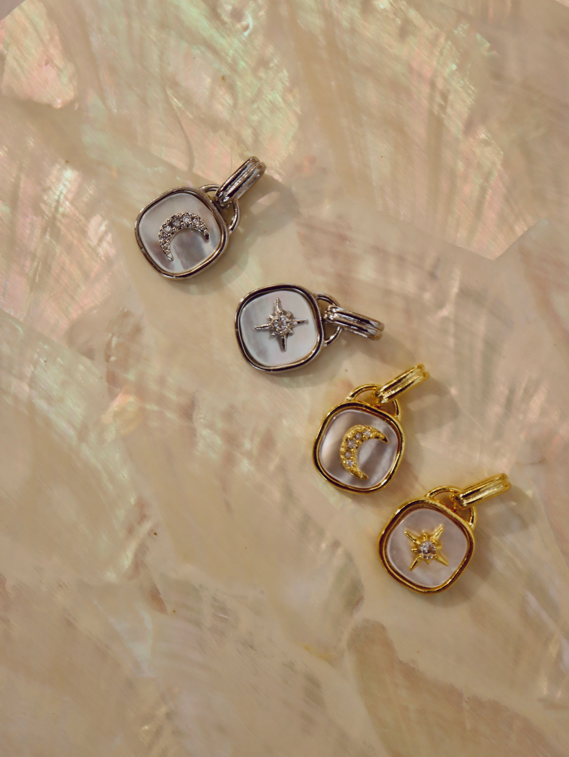 Crescent / sparkle shell coin necklace