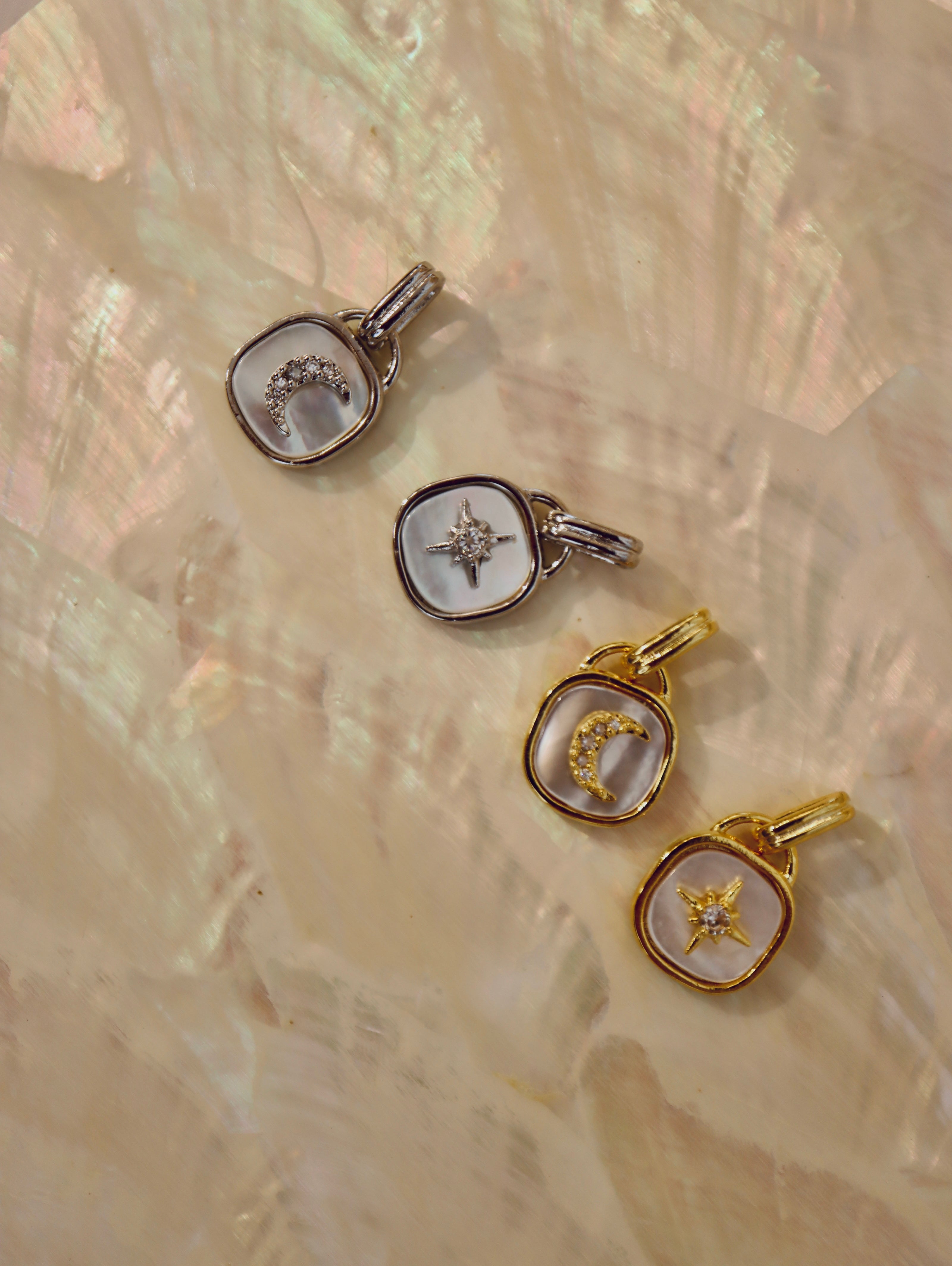 Crescent / sparkle shell coin necklace