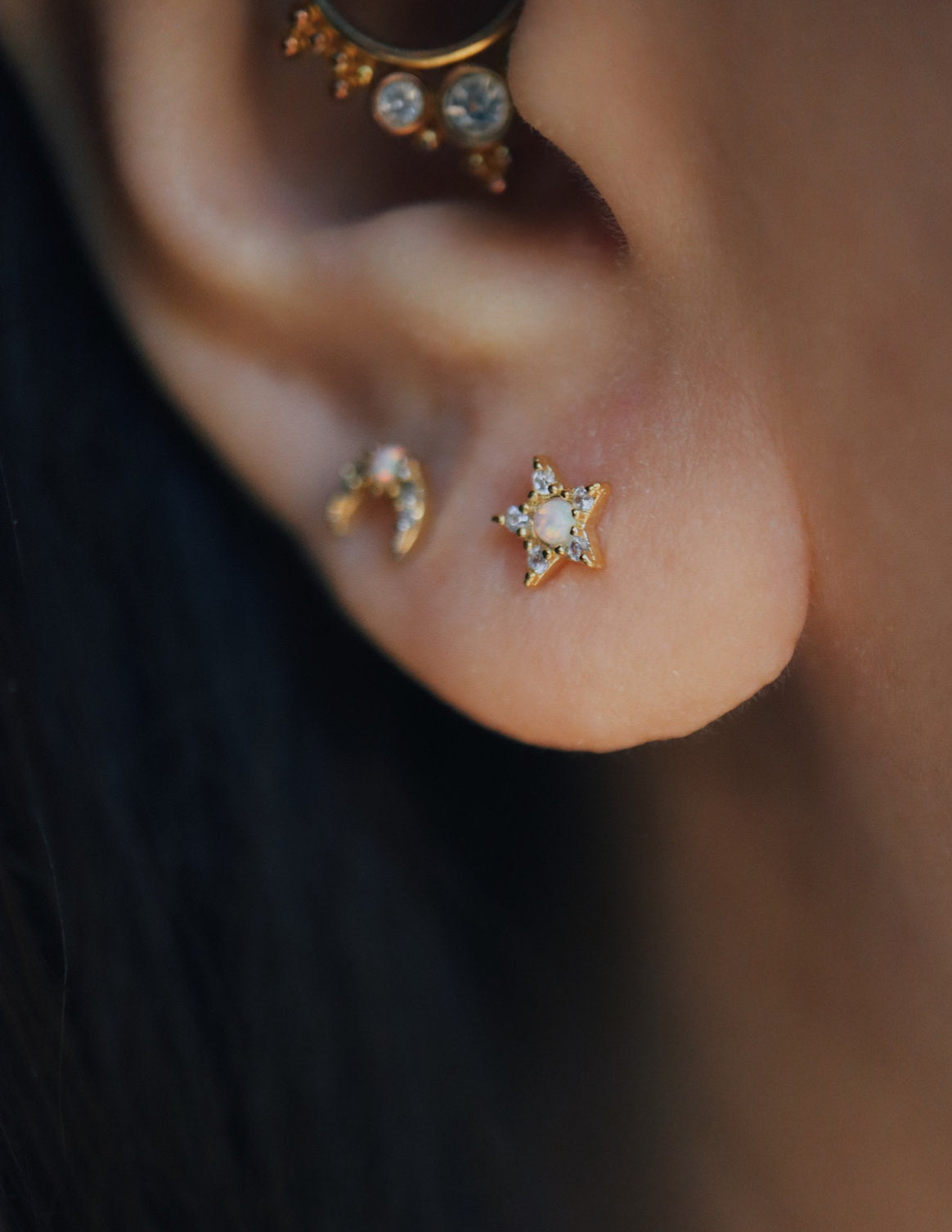 Star cz opal silver925 piercing stud earring (1pc)