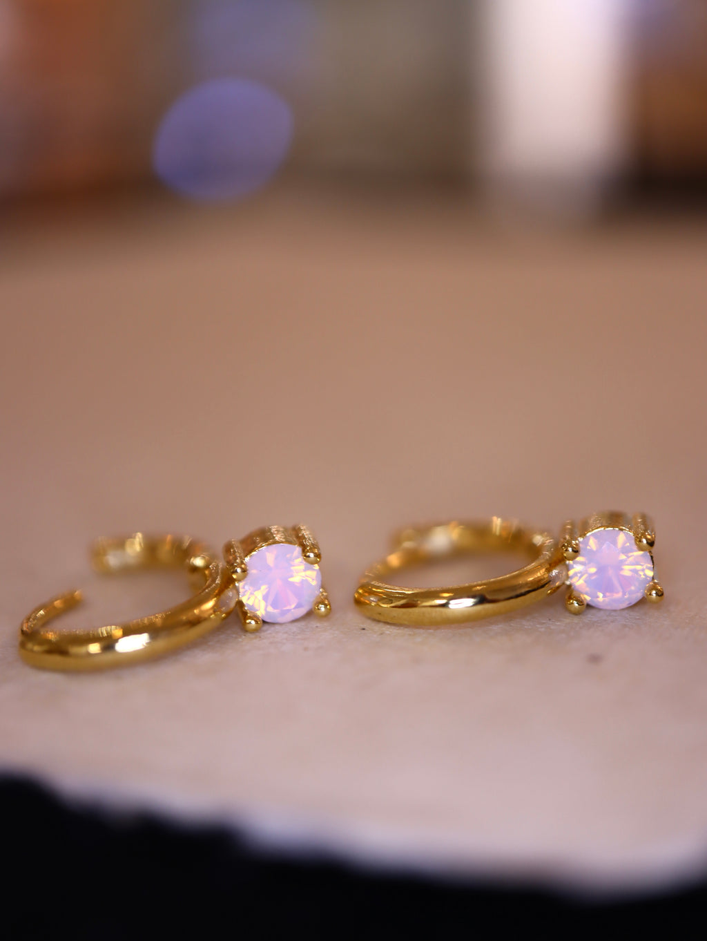 Hinged hoop drop cz earrings