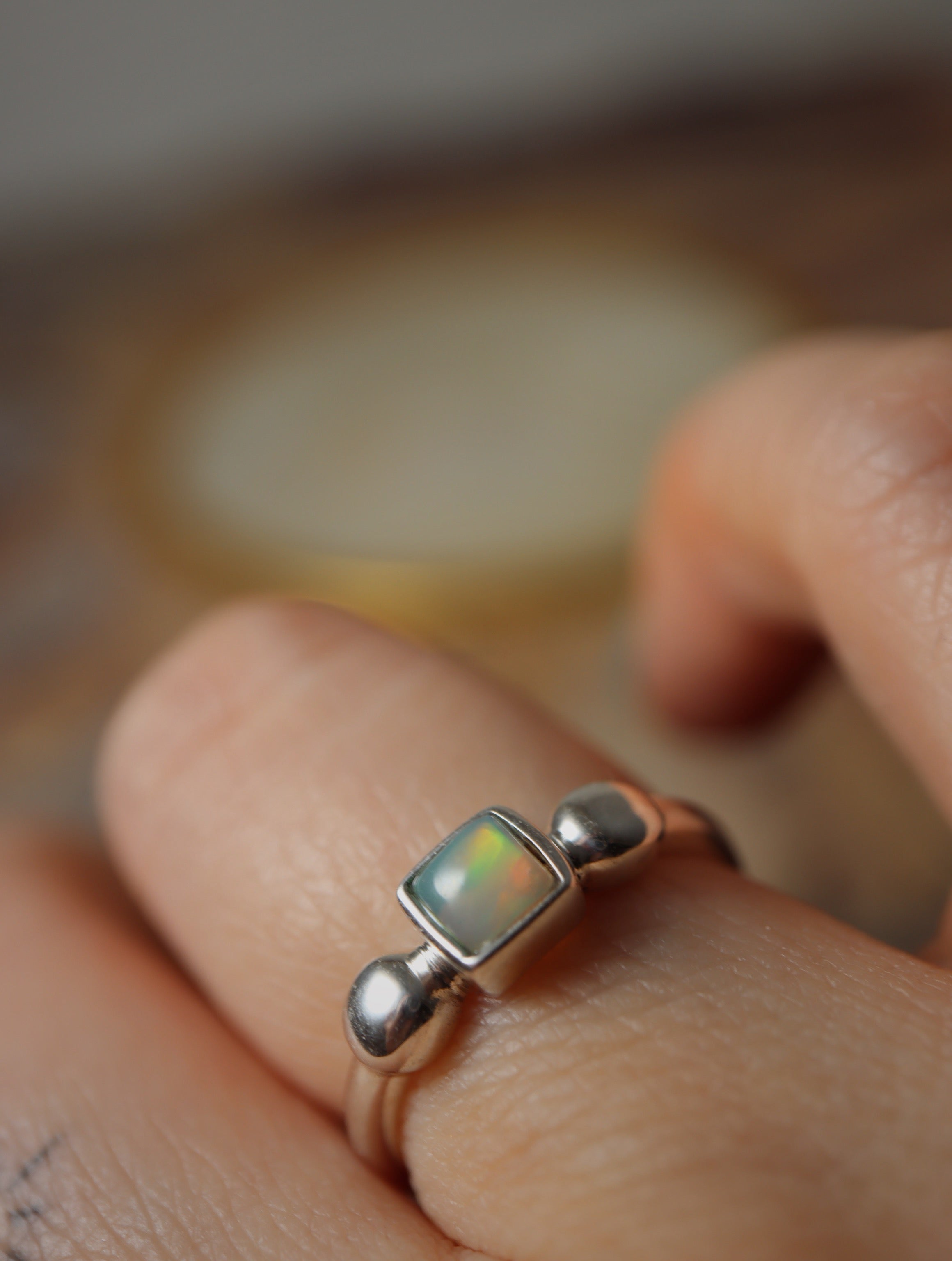 Square Ethiopian Opal Silver 925 ring
