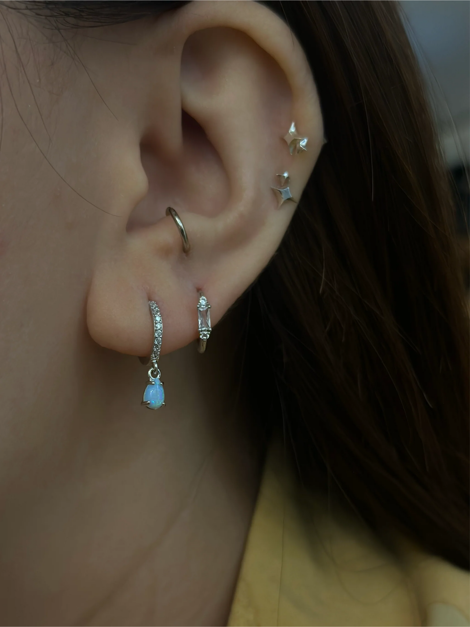 Opal cz S925 hinged hoop earrings