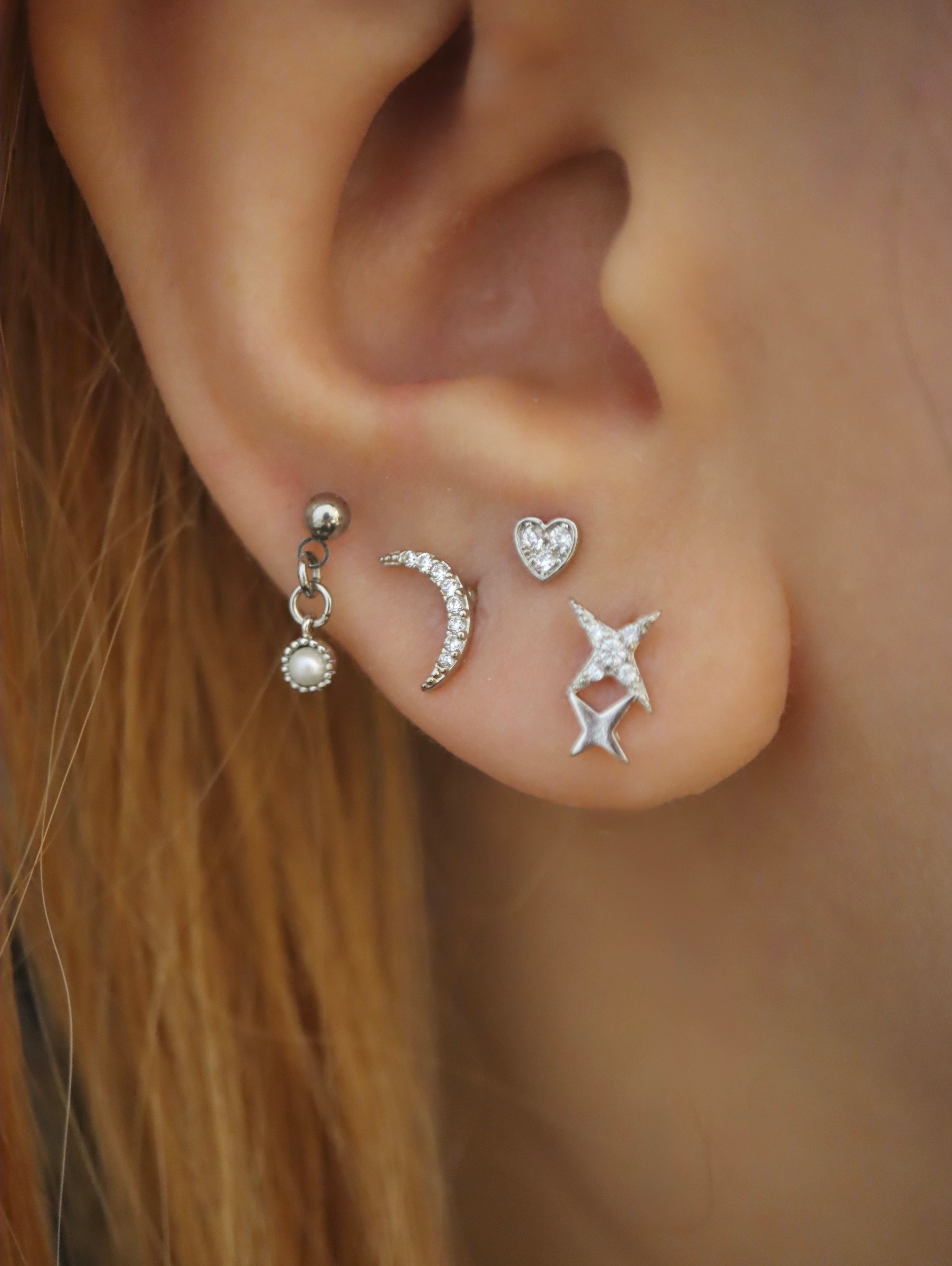 Heart cz surgical steel stud piercing (1pc)