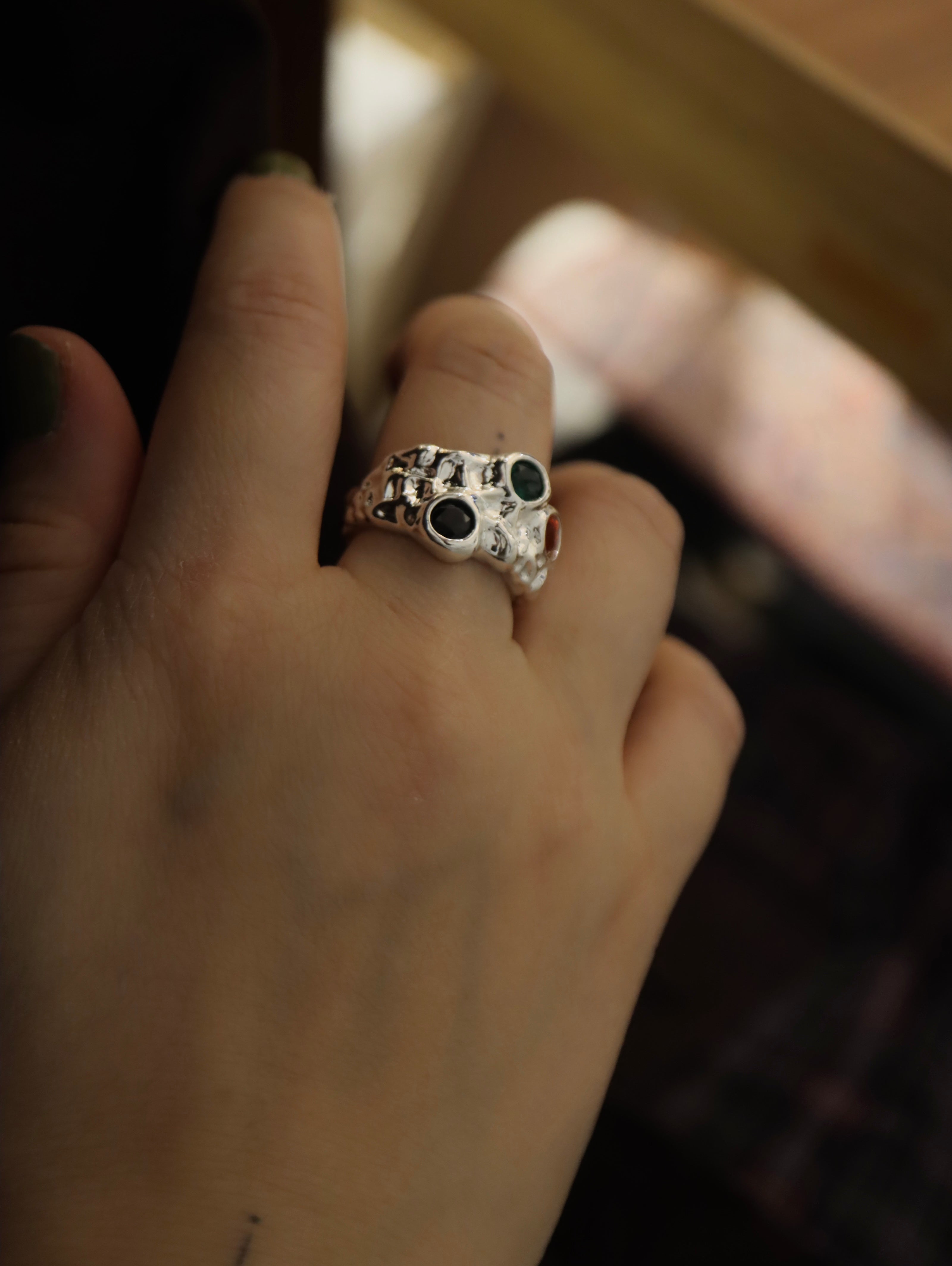 Chunky colour faux stone brass ring