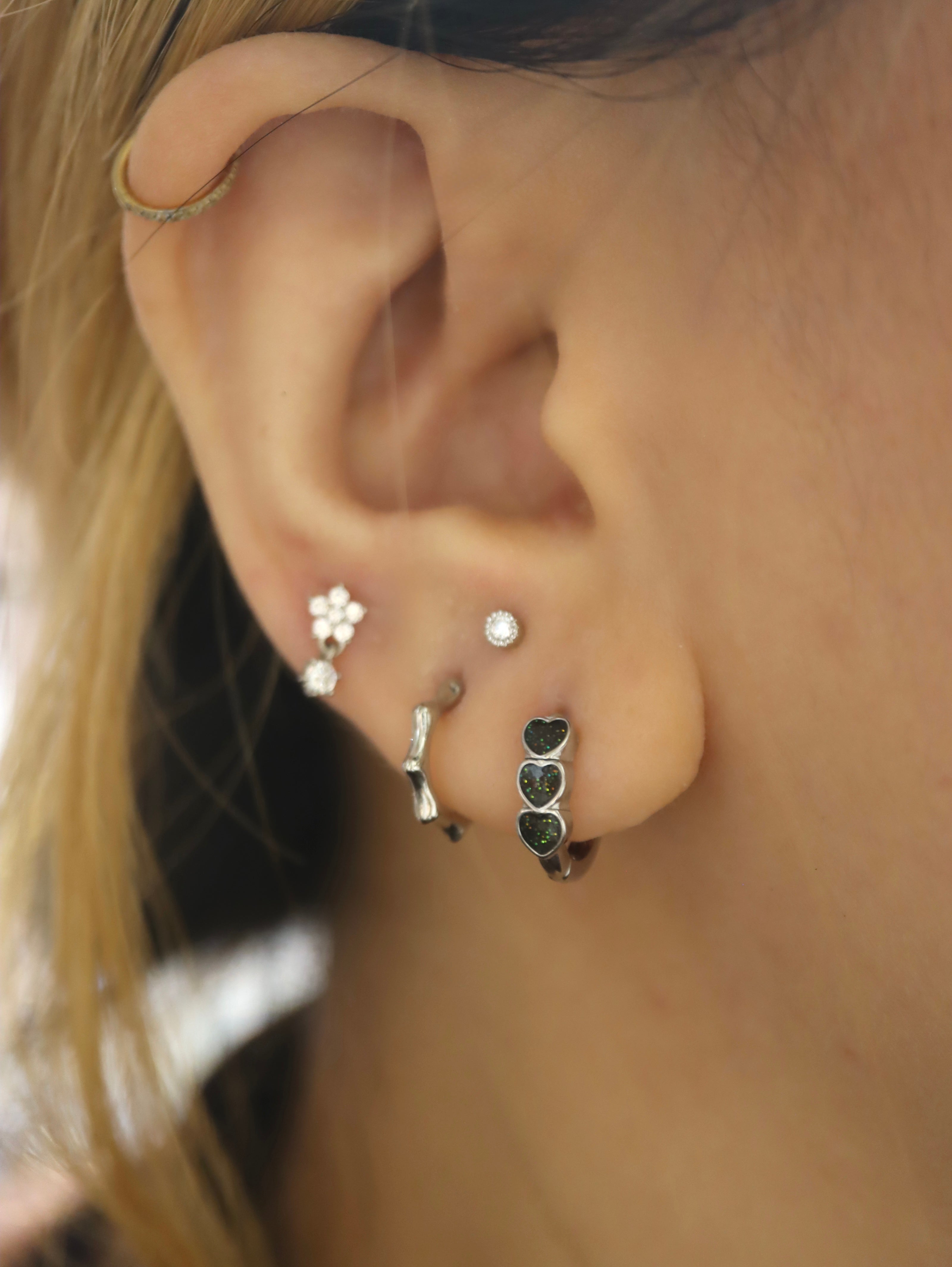 Glitter Heart Trio Hoop Surgical steel earrings