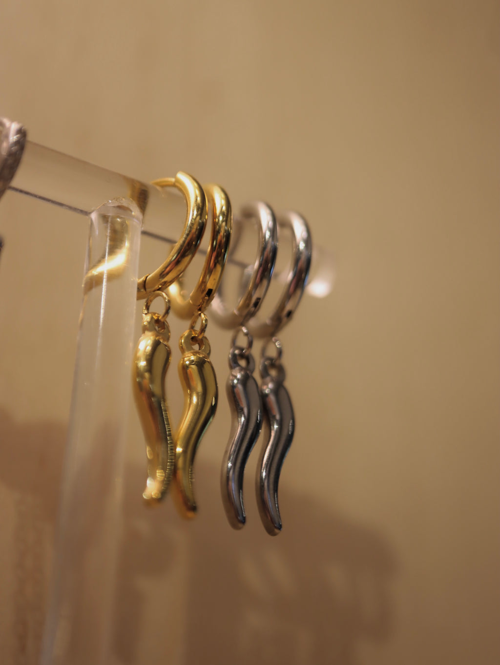 Stainless steel horn hoop earrings