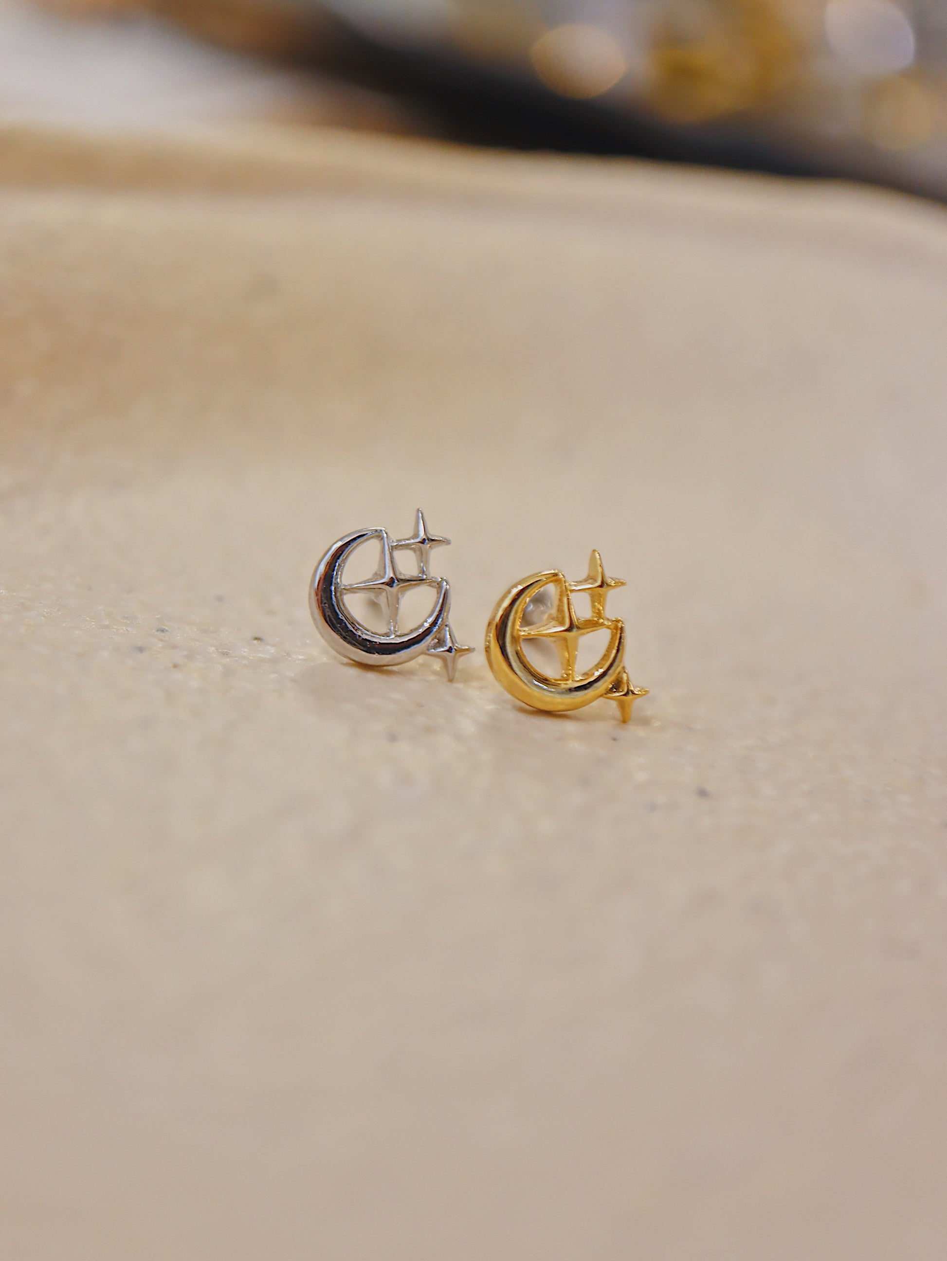 Starlit crescent surgical steel stud piercing