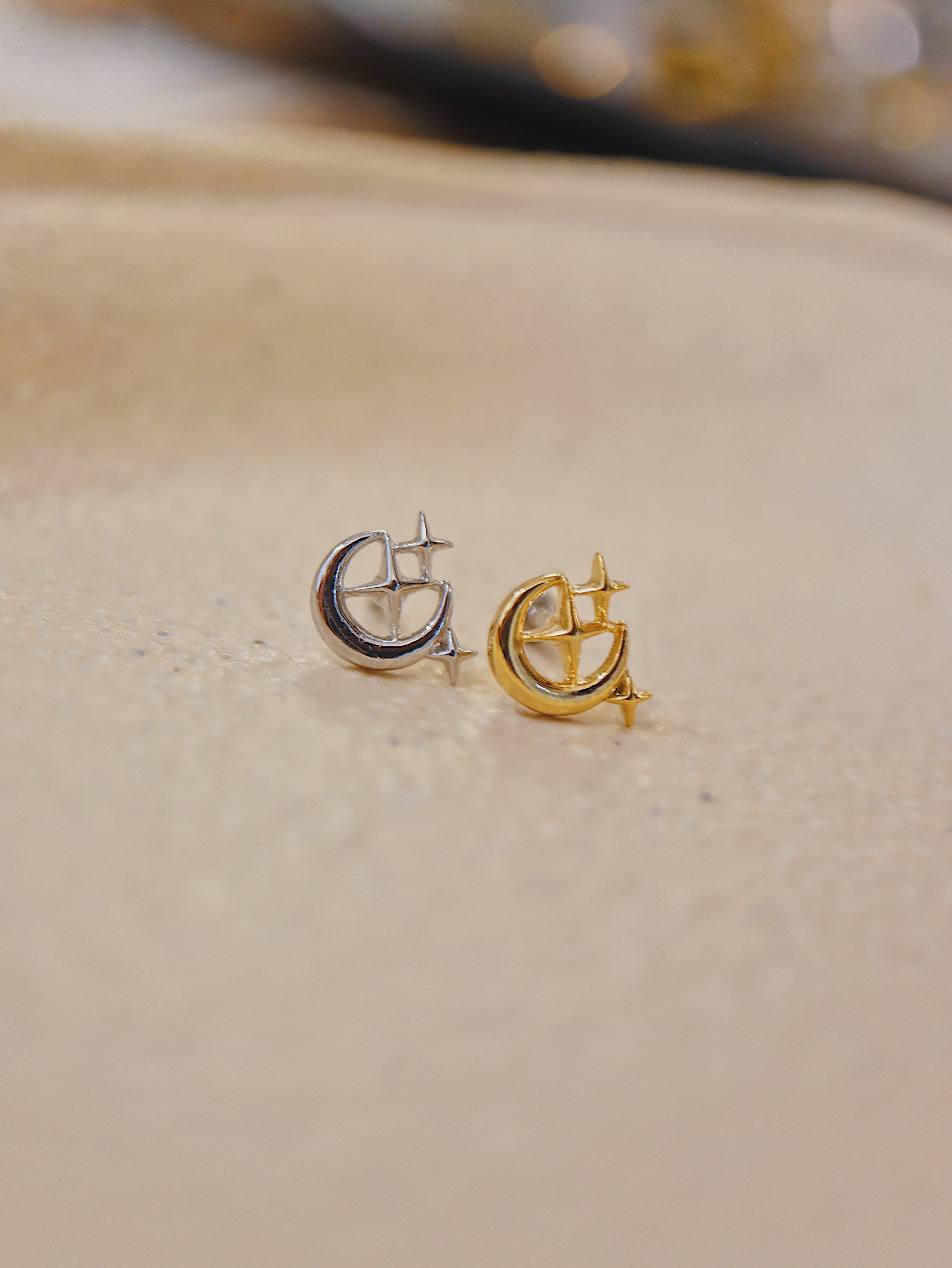 Starlit crescent surgical steel stud piercing