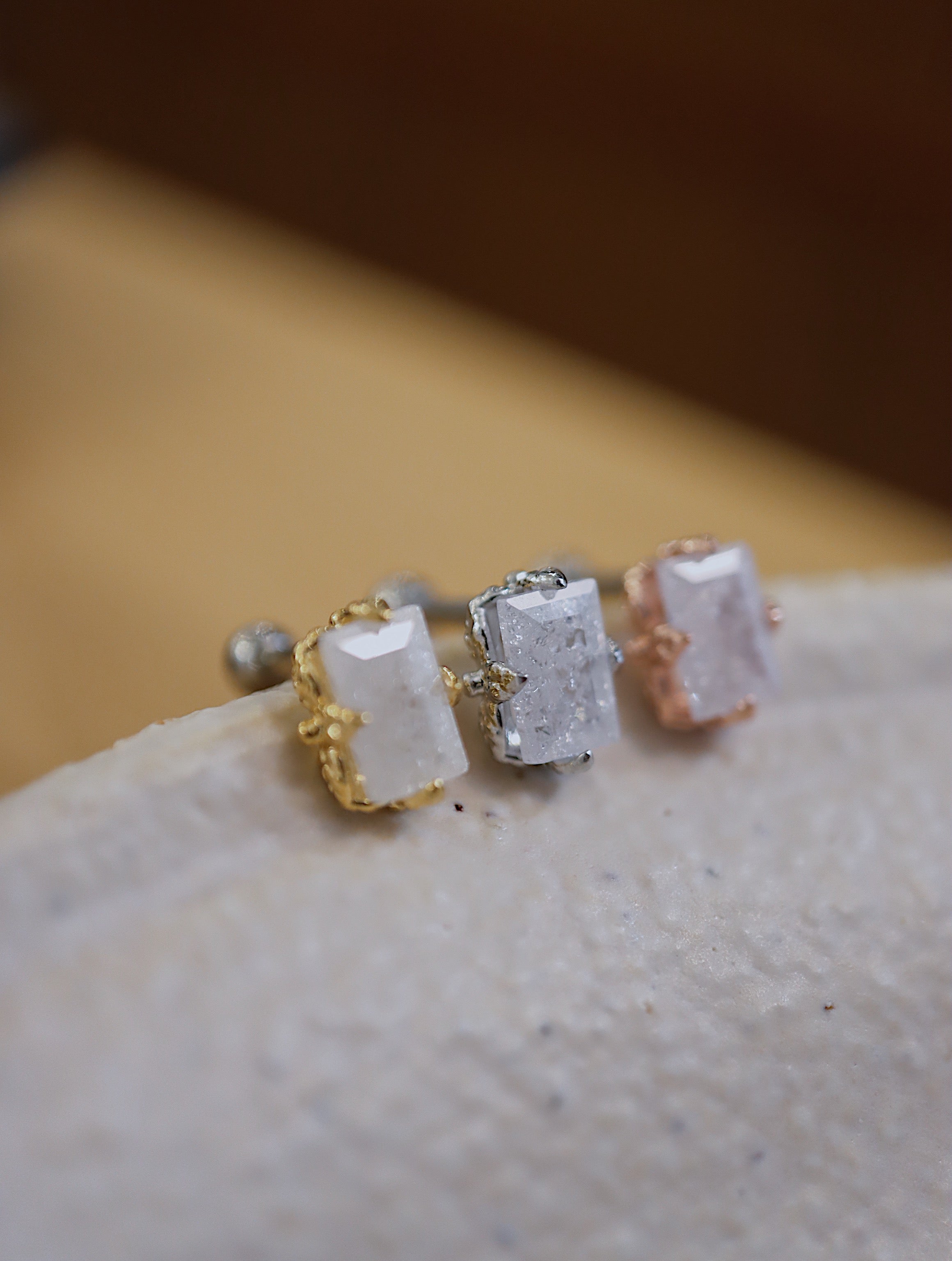 Surgical steel radiant rectangle stud piercing