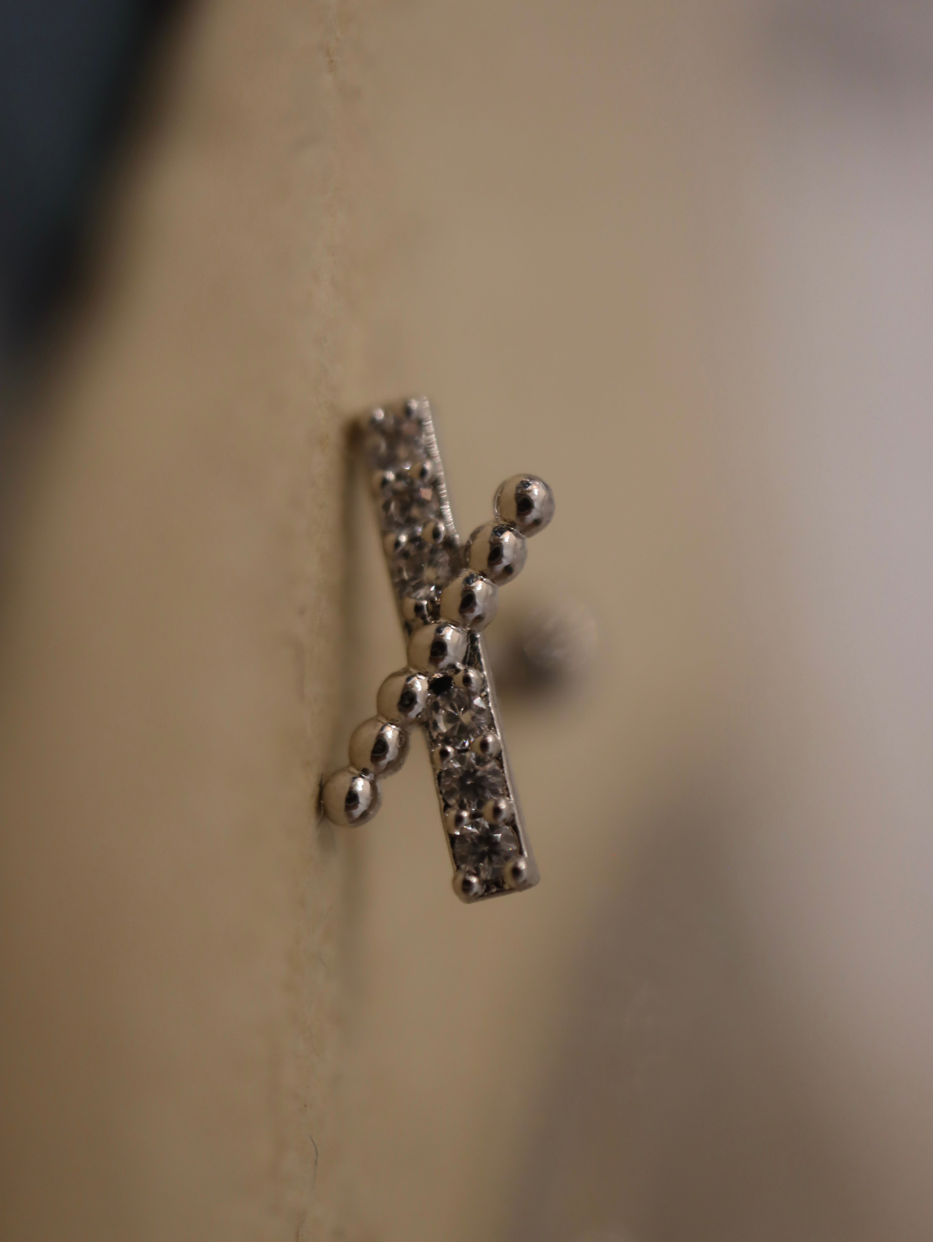 Cross CZ 925 Silver stud piercing earring (1pc)