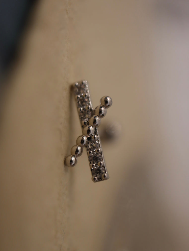 Cross CZ 925 Silver stud piercing earring (1pc)
