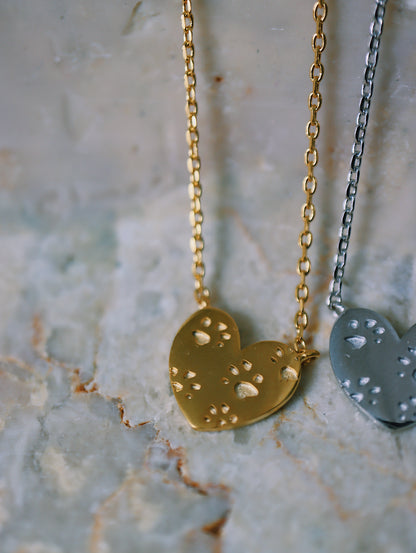 Paws on heart brass necklace