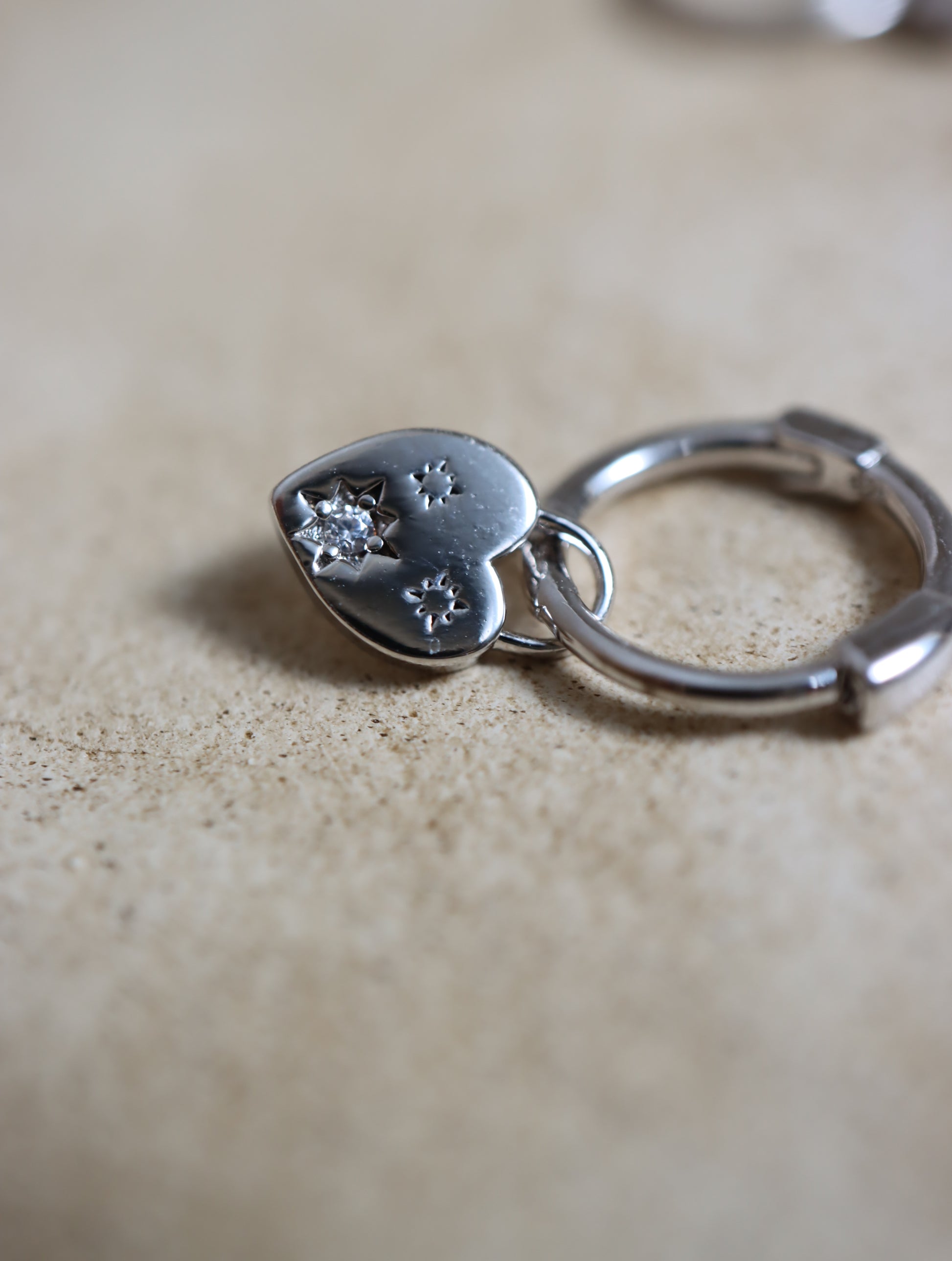 Silver925 Drop studded heart huggie hoop earrings