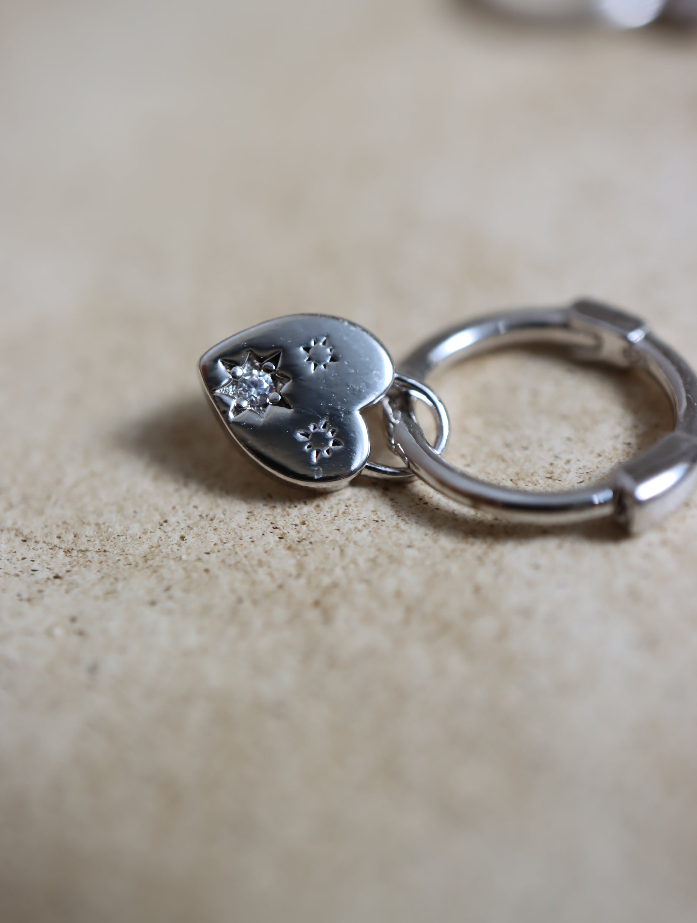 Silver925 Drop studded heart huggie hoop earrings