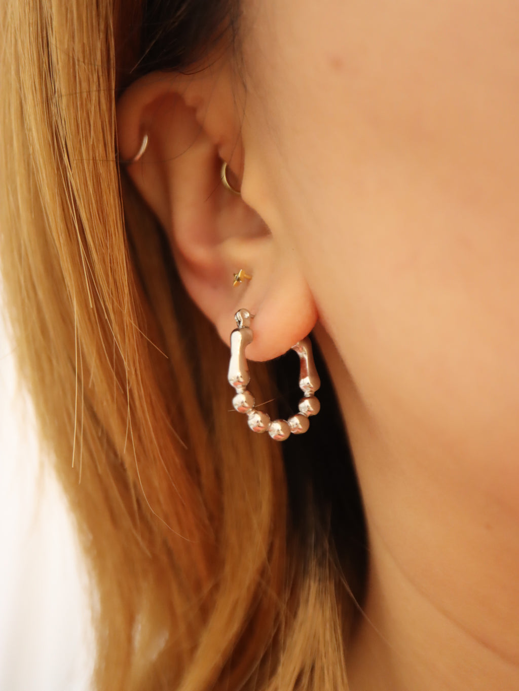 Stainless steel bead hoop earrings