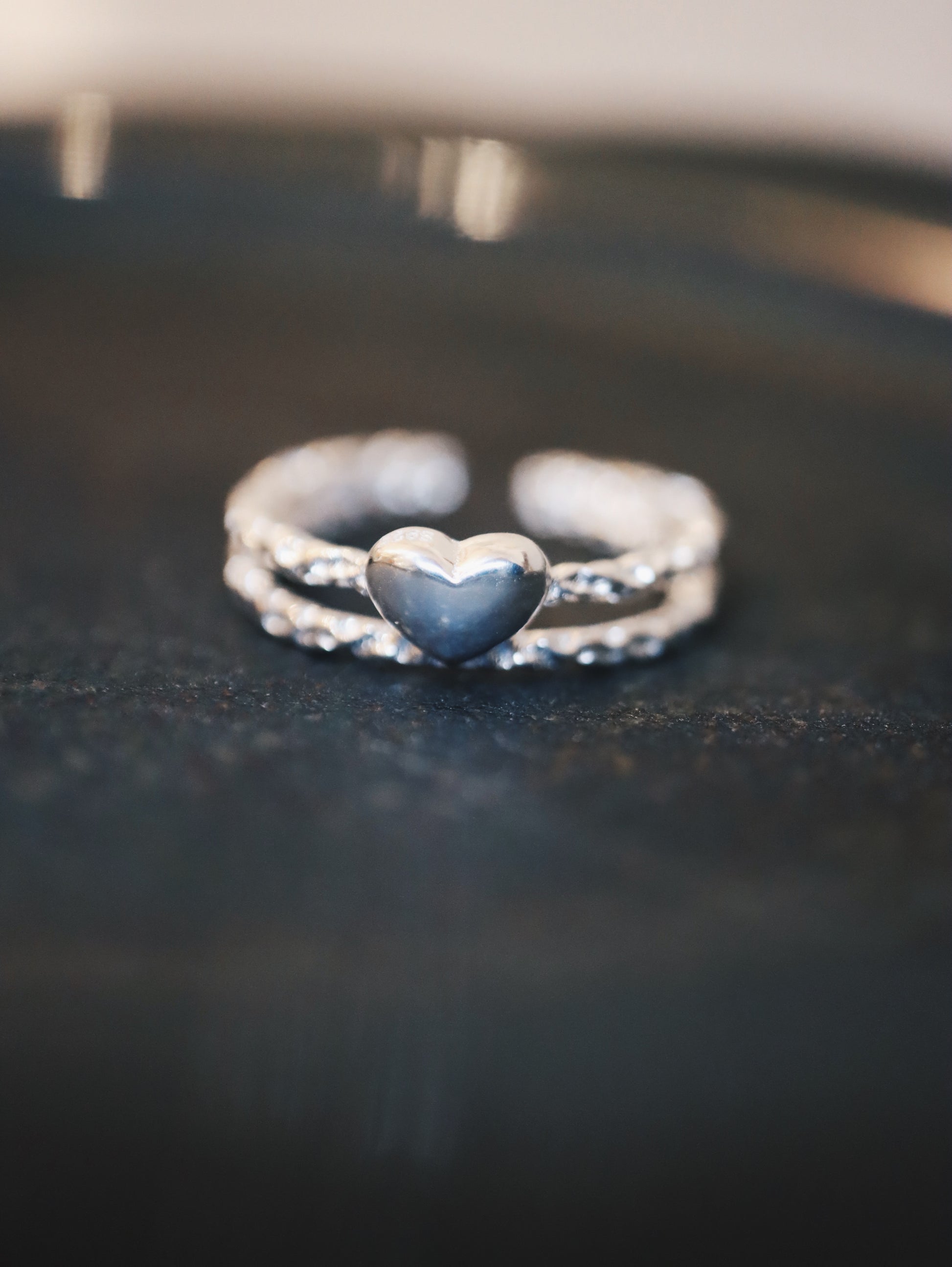 Heart double band 925 silver pinky ring