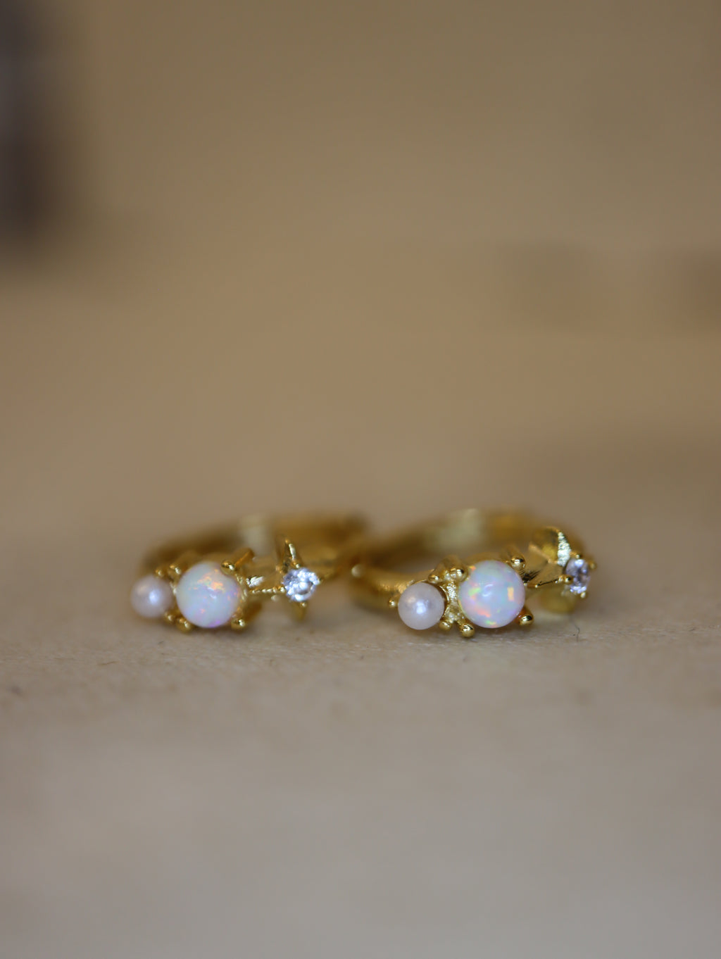 Opal star and pearl earrings