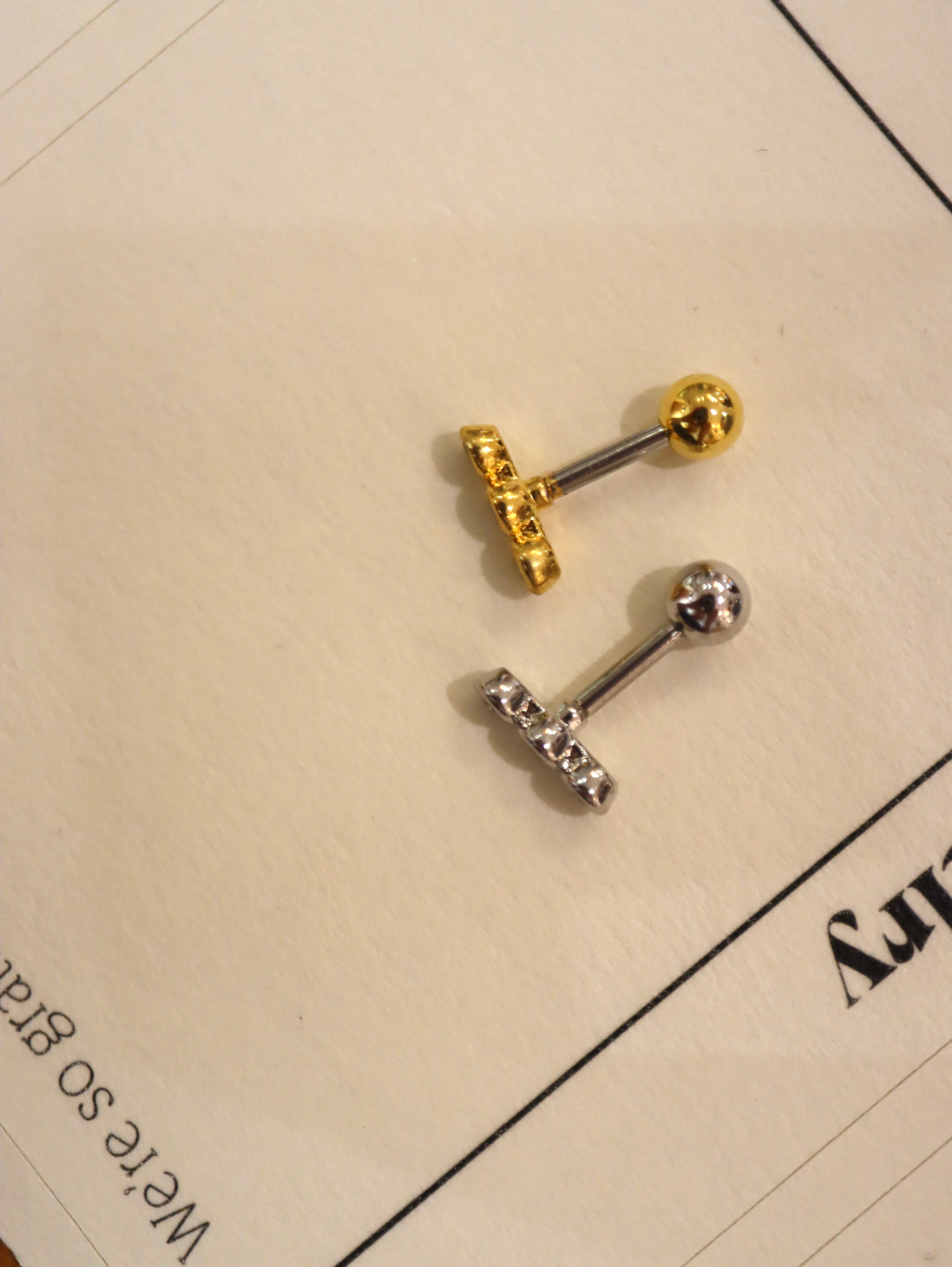 Triple round cz surgical steel piercing earring (1pc)