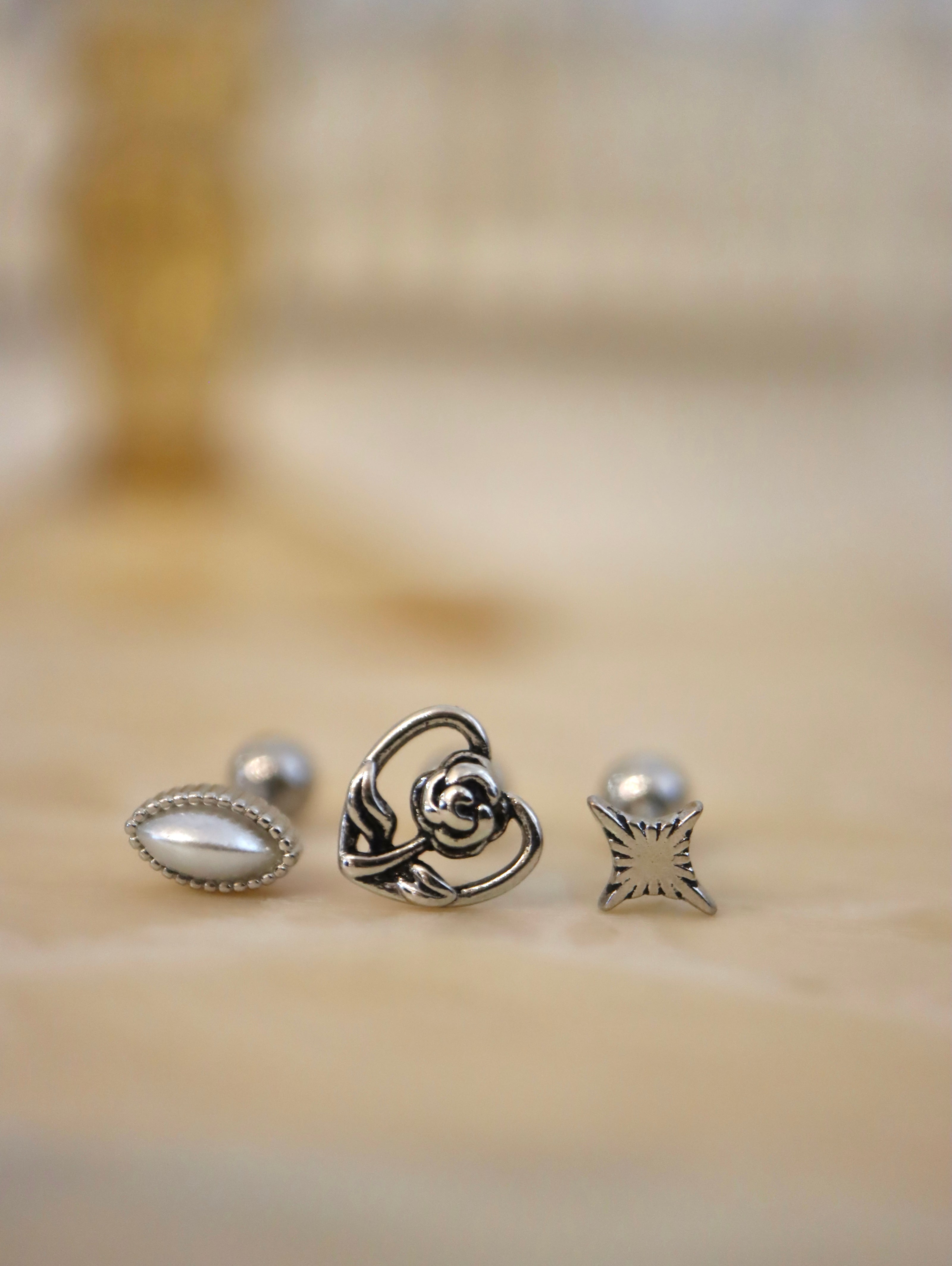 Rose heart stud surgical steel piercing (1pc)