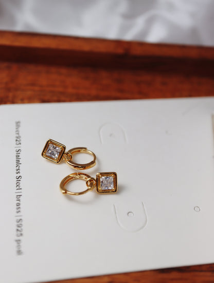 Silver925 drop square cz earrings