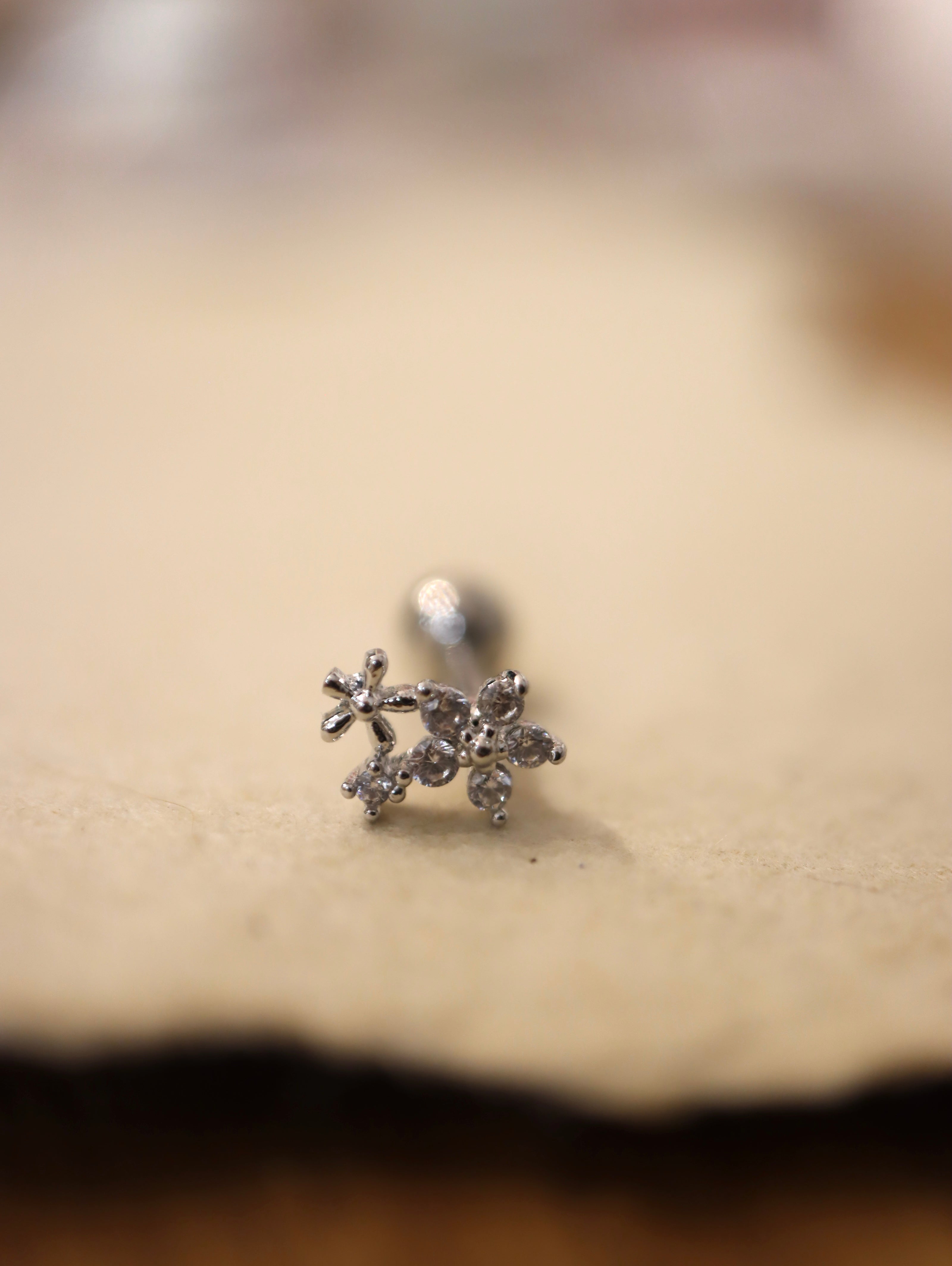 Double floral cz surgical steel stud piercing (1pc)