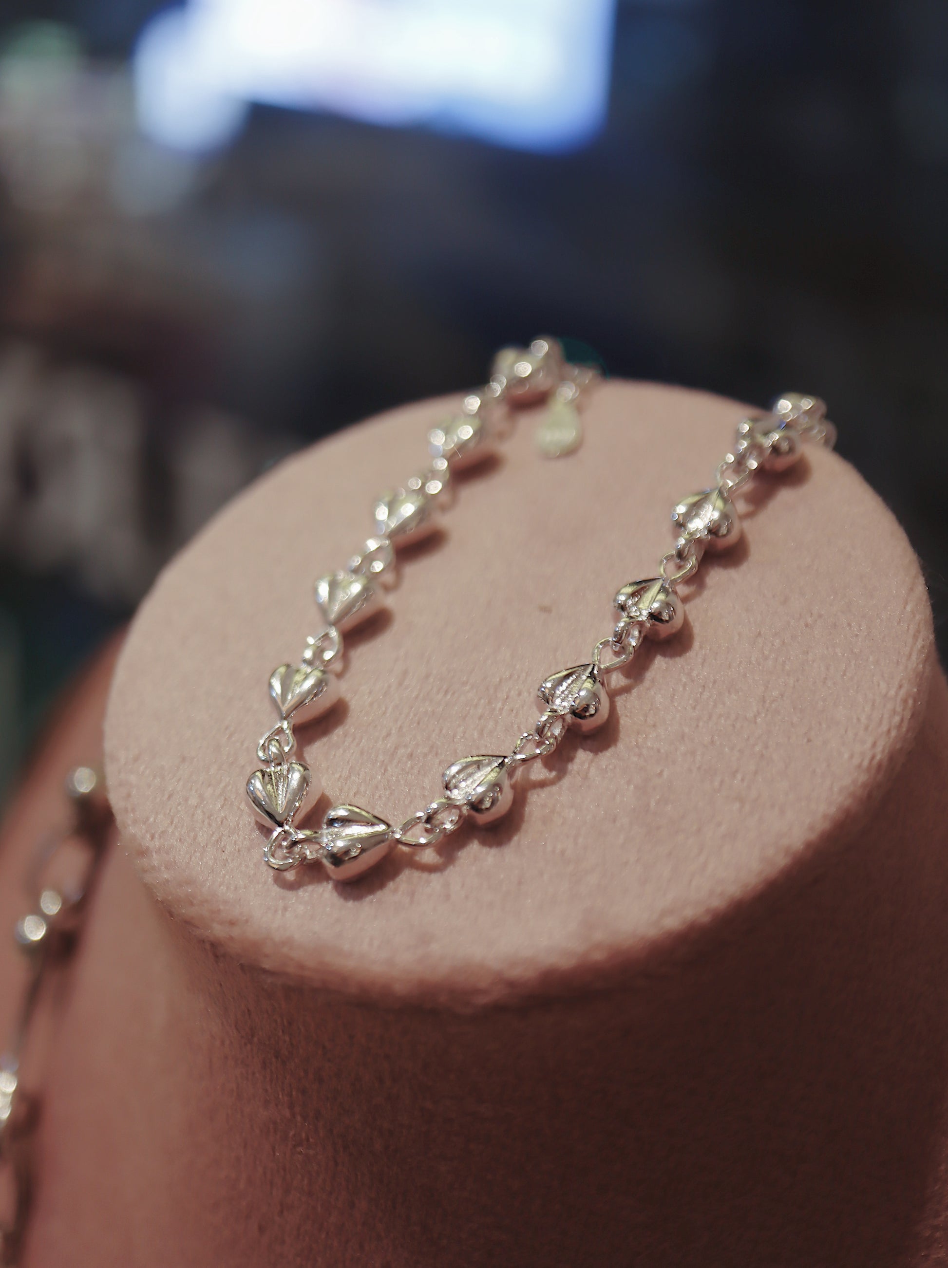 925 Sterling Silver Puffed Heart Chain Bracelet