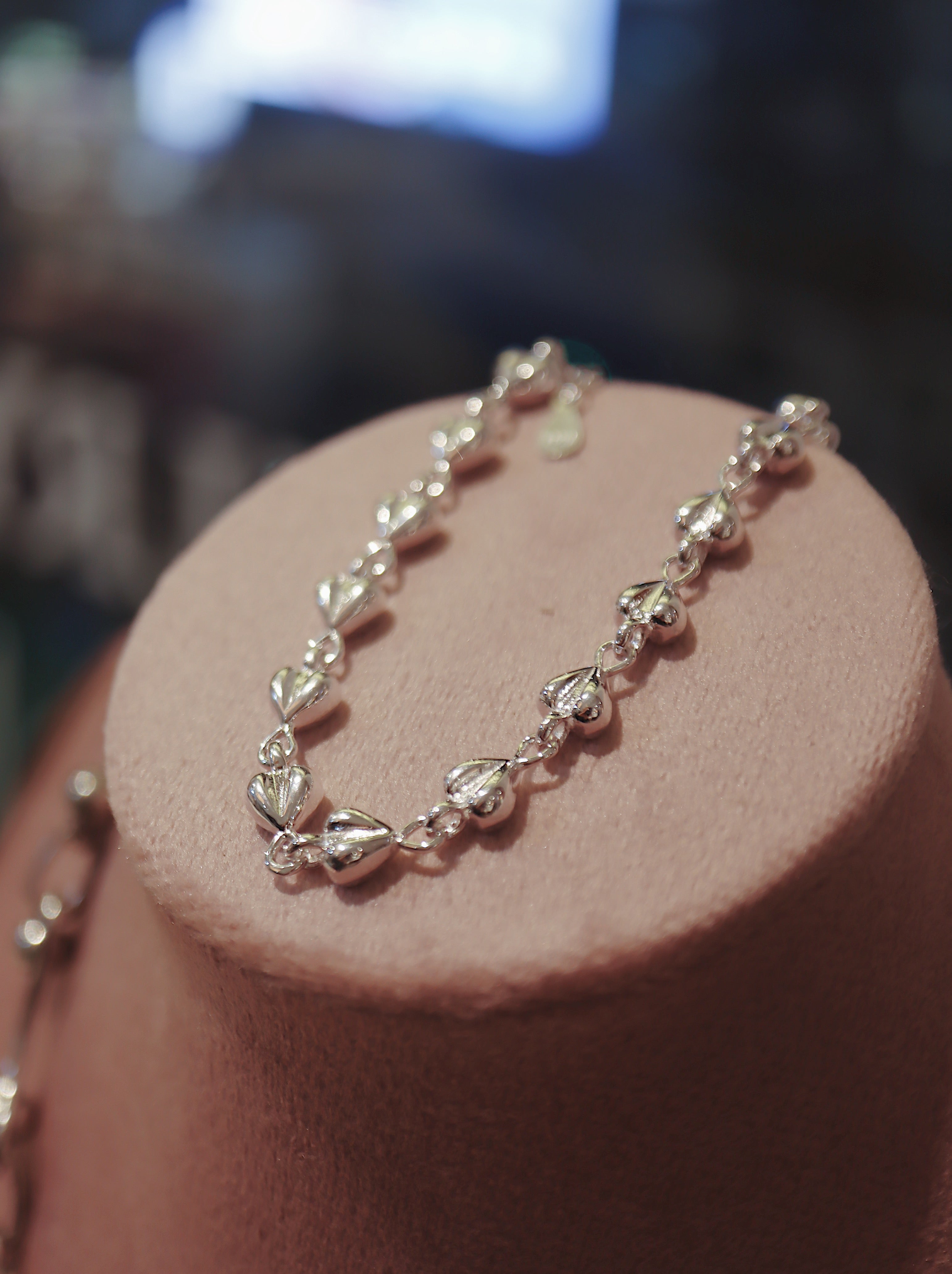 925 Sterling Silver Puffed Heart Chain Bracelet