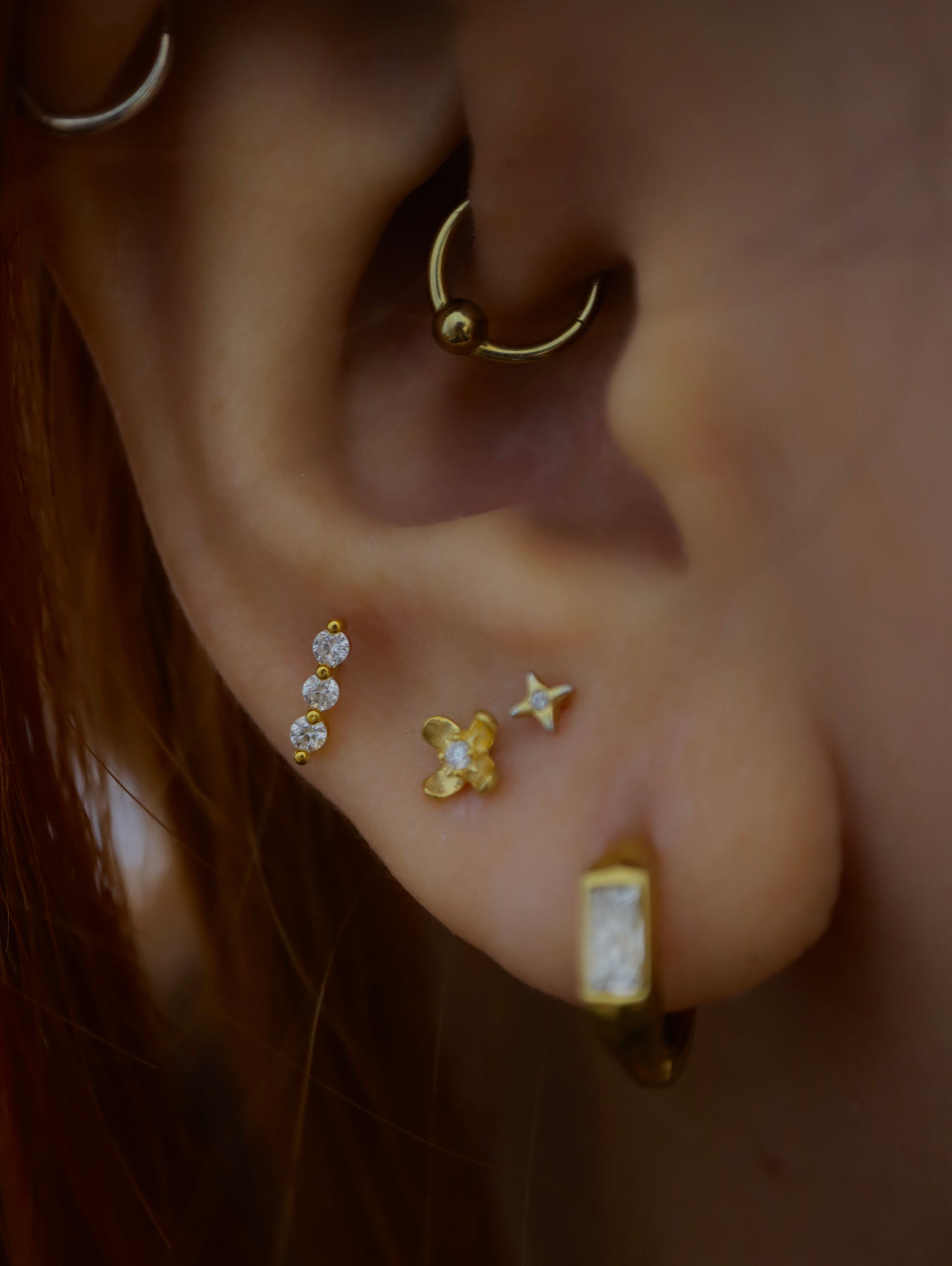 4petal flower cz stud 925 piercing