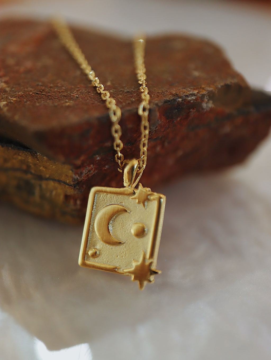 Square sparkling crescent 🌙 coin necklace