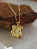 Square sparkling crescent 🌙 coin necklace