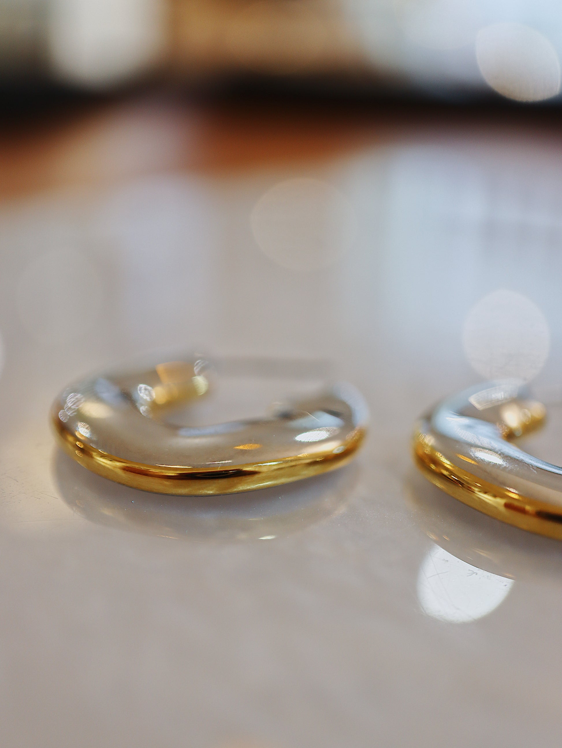 Two tone shiny stainless steel earrings