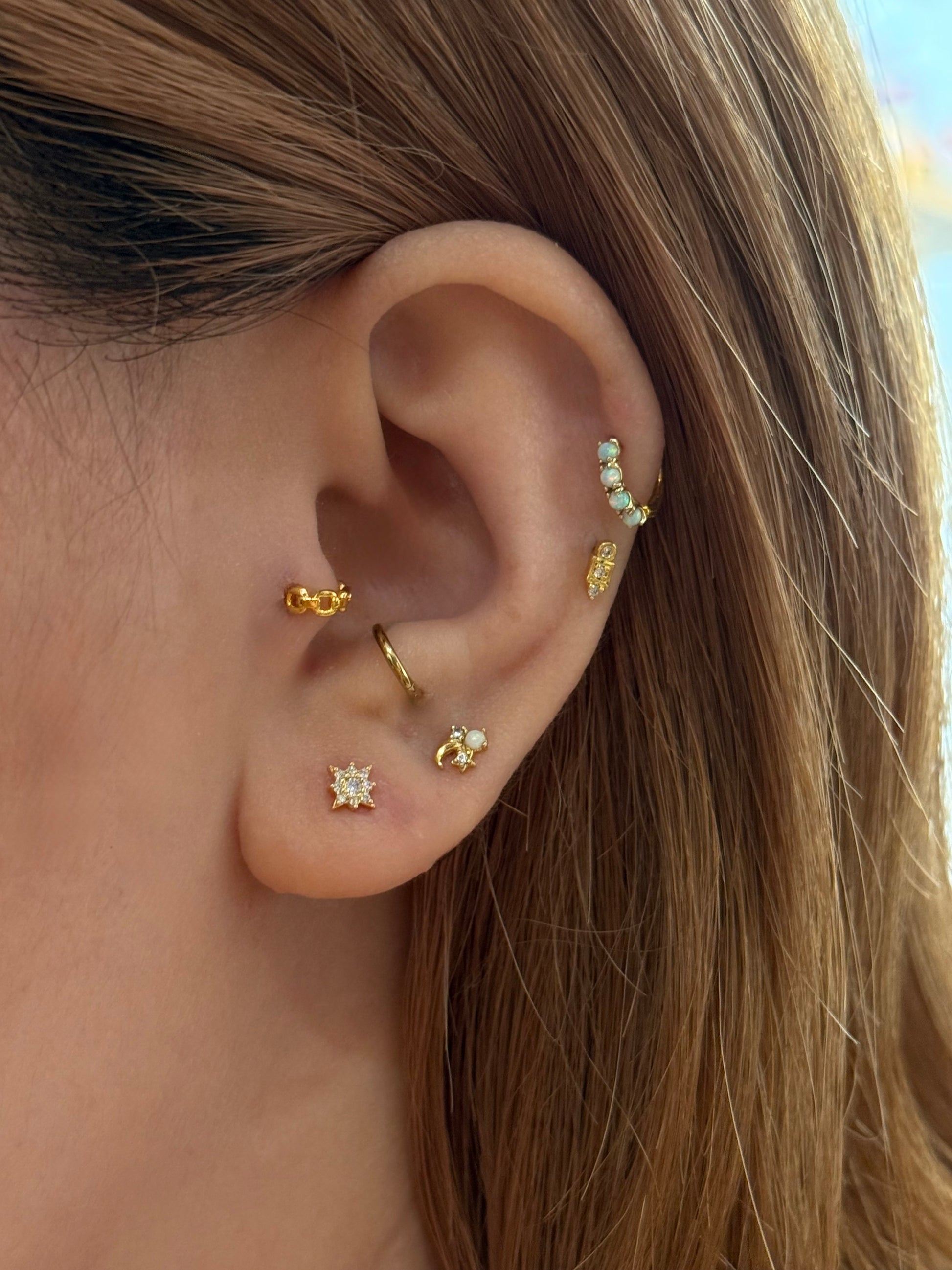 Sparkle in opal star & crescent s925 piercing stud