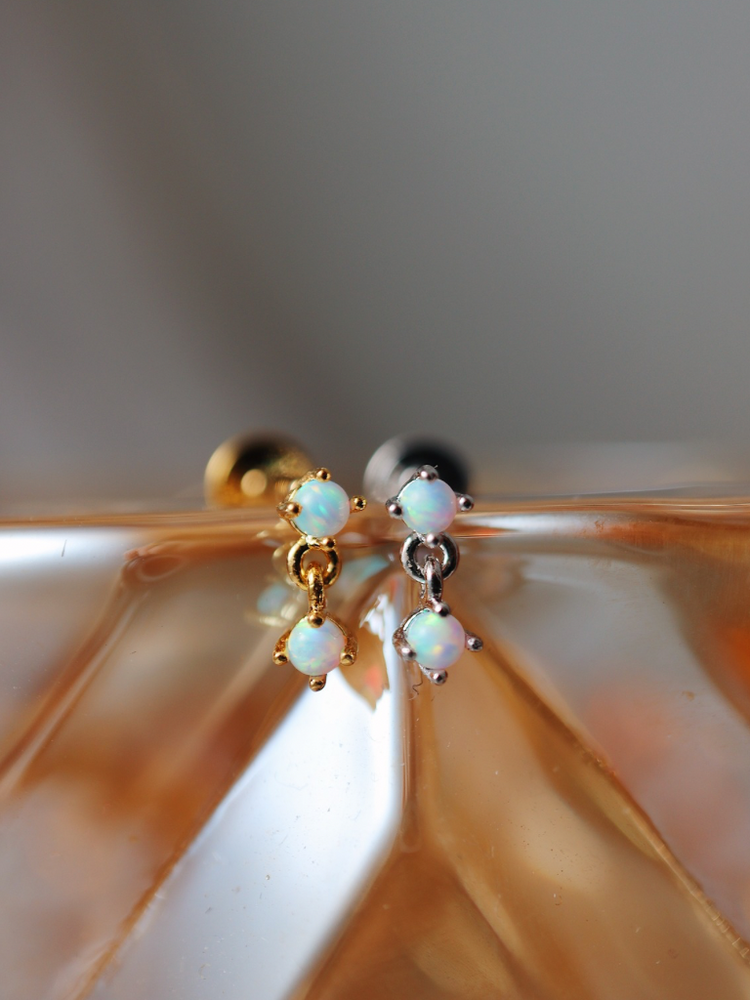 Double opal silver925 flat back piercing stud (1pc)