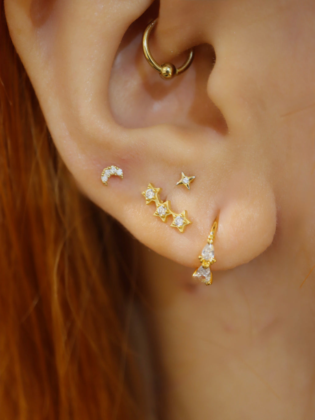 Triple star cz 925 silver stud piercing