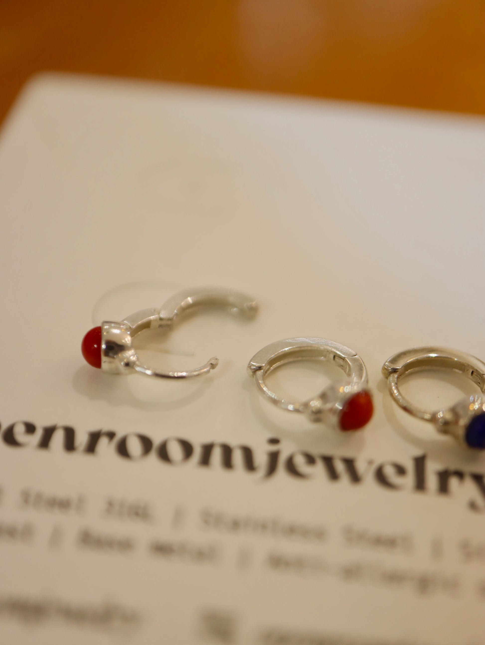 Mini Huggie hoop agate 925 silver earrings