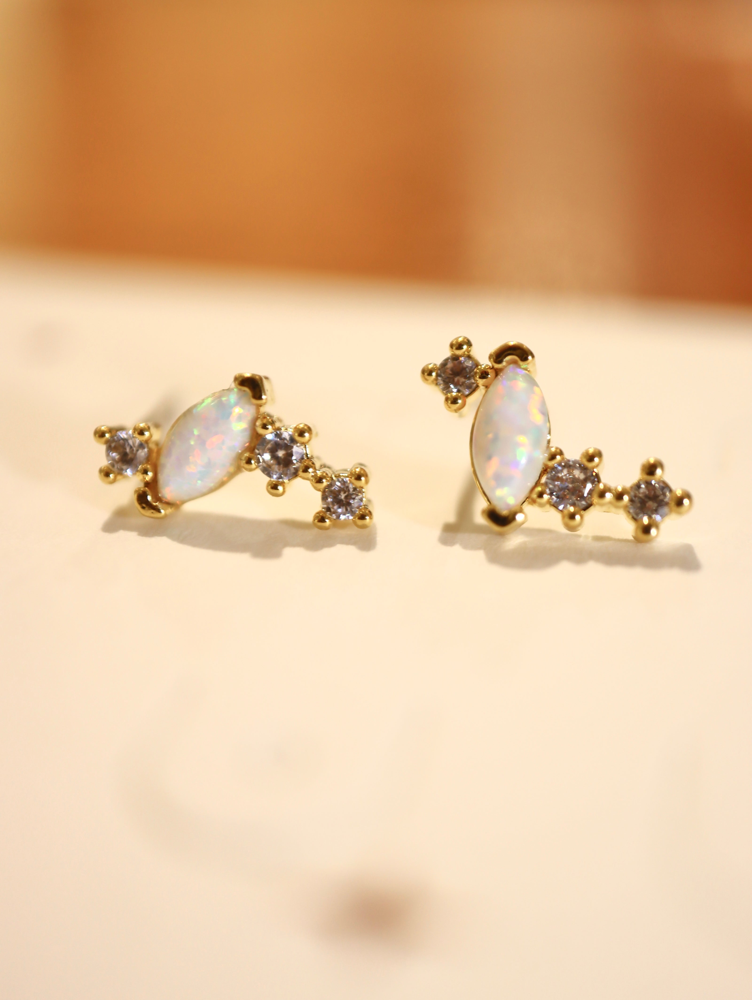 Opal Marquise & CZ Cluster Stud Earrings