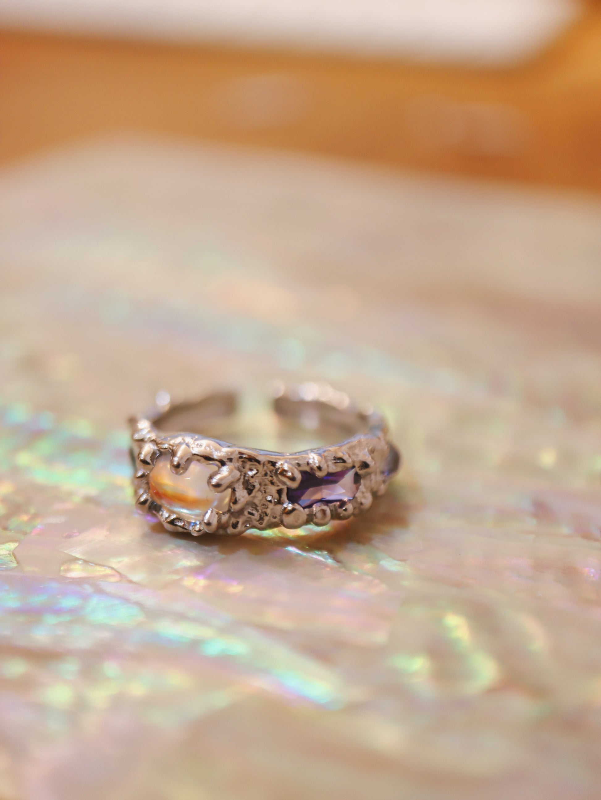 Moonstone irregular shape 925 silver ring