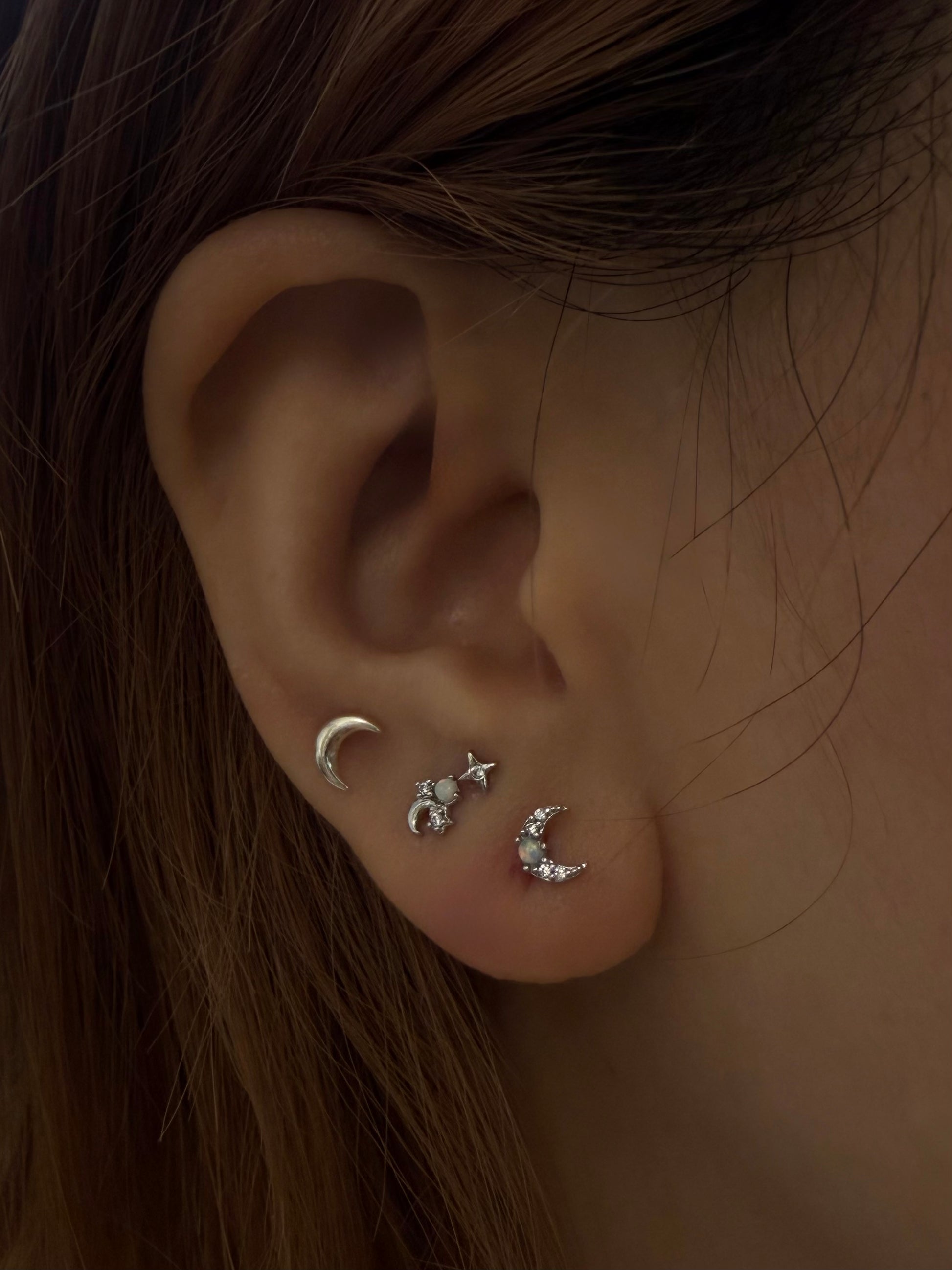 Crescent Opal cz s925 piercing stud