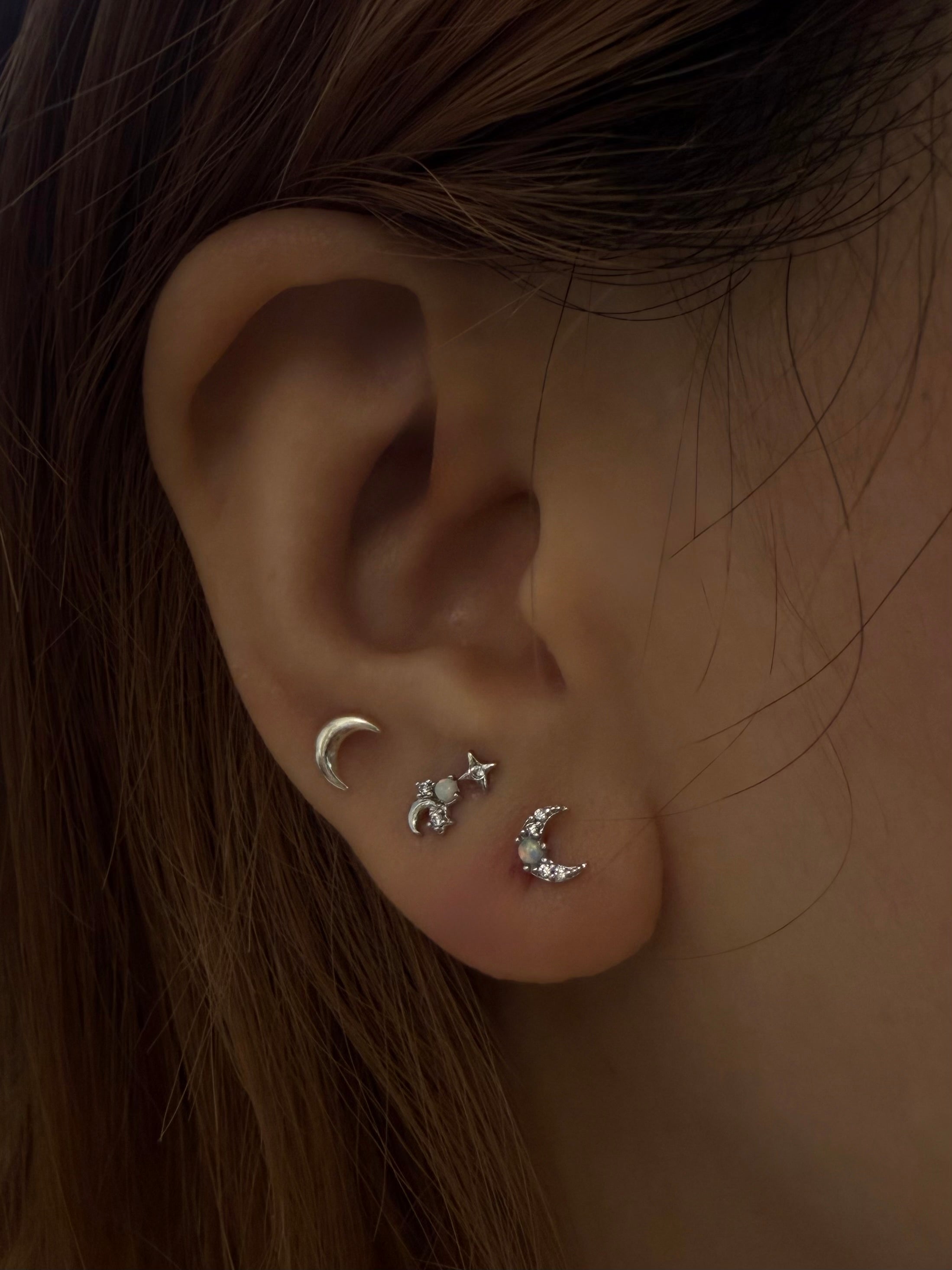 Crescent Opal cz s925 piercing stud