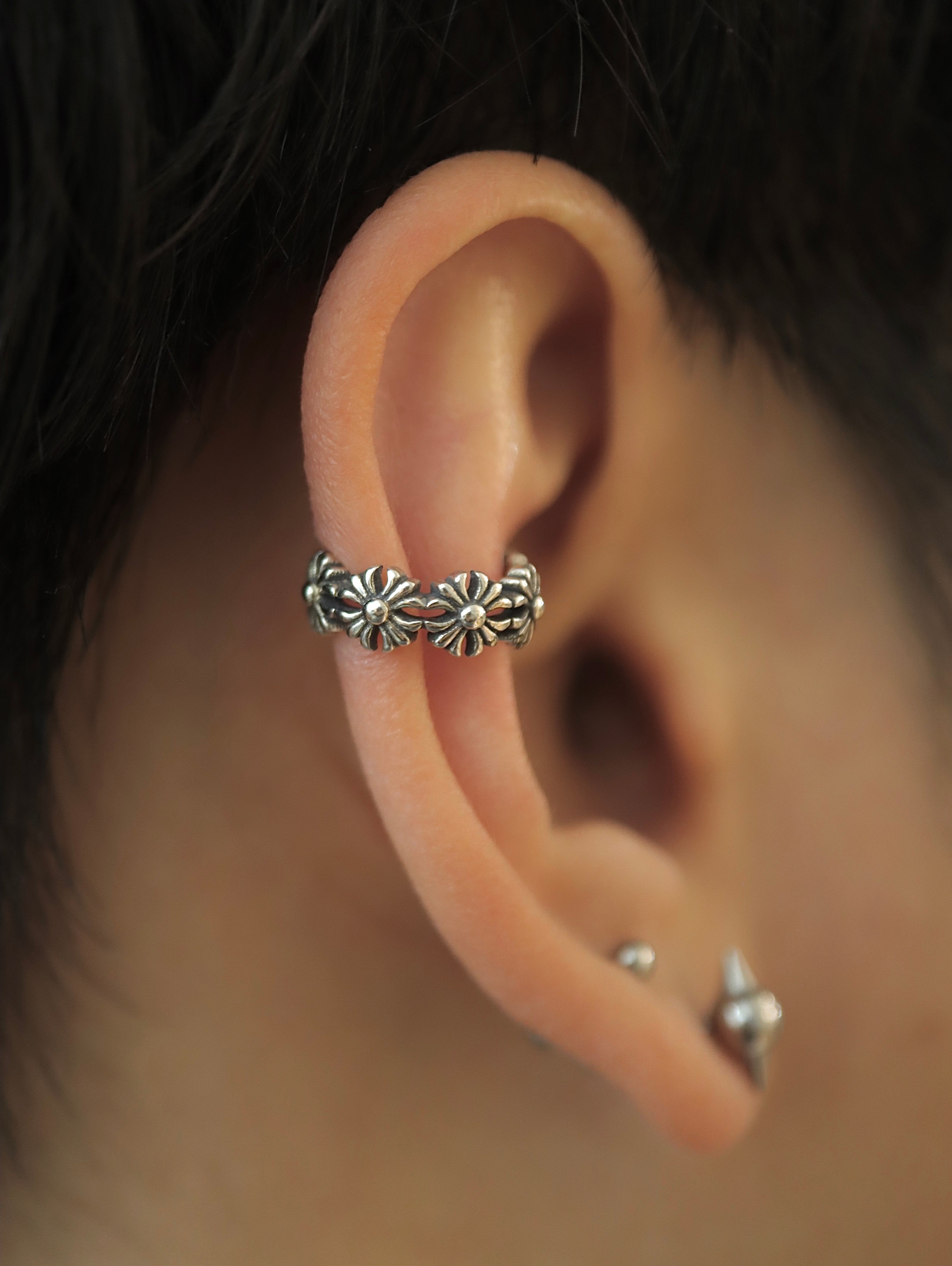 Antique flower 925 silver Earcuff