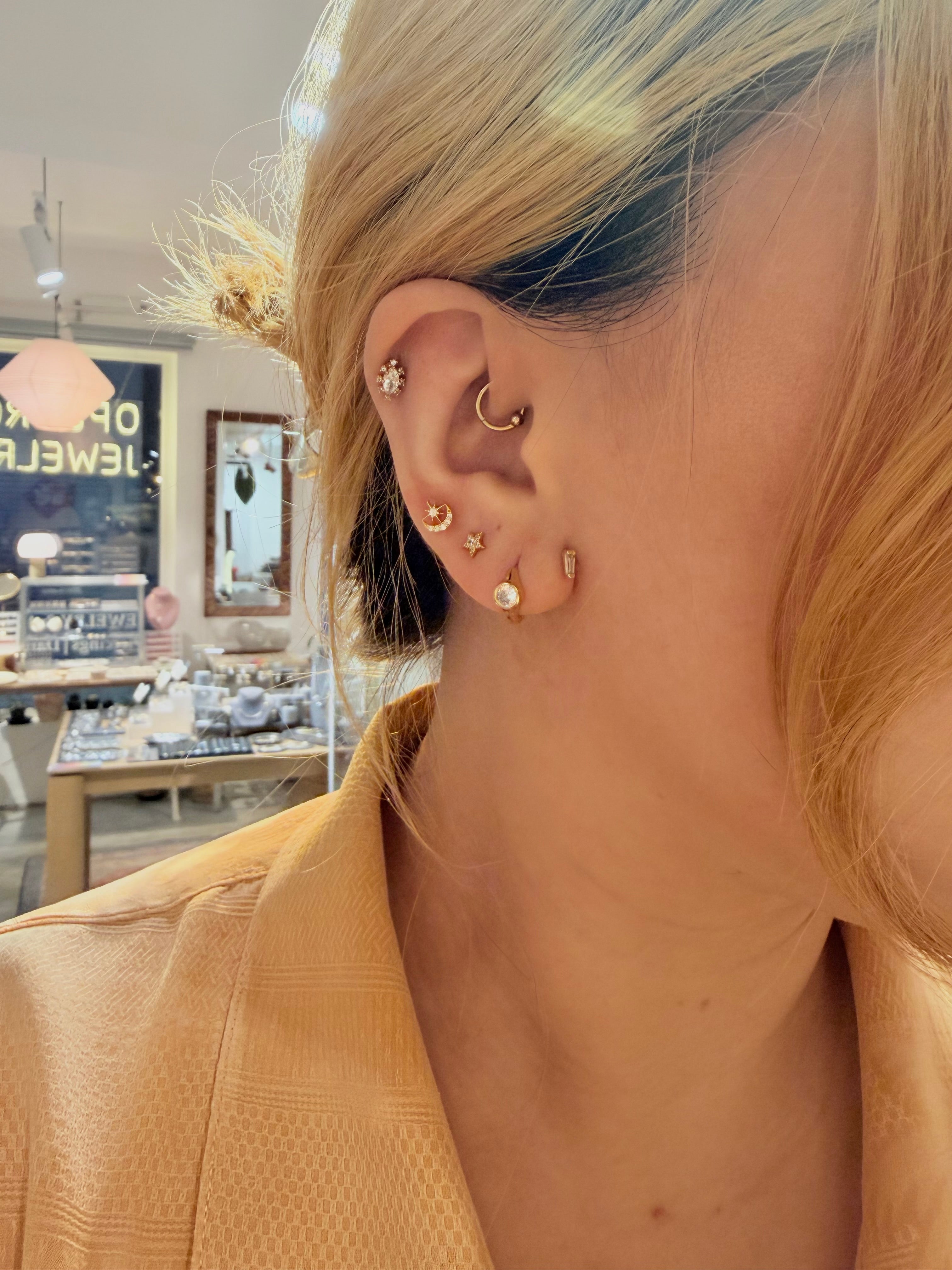 Round cz hinged hoop gold earrings