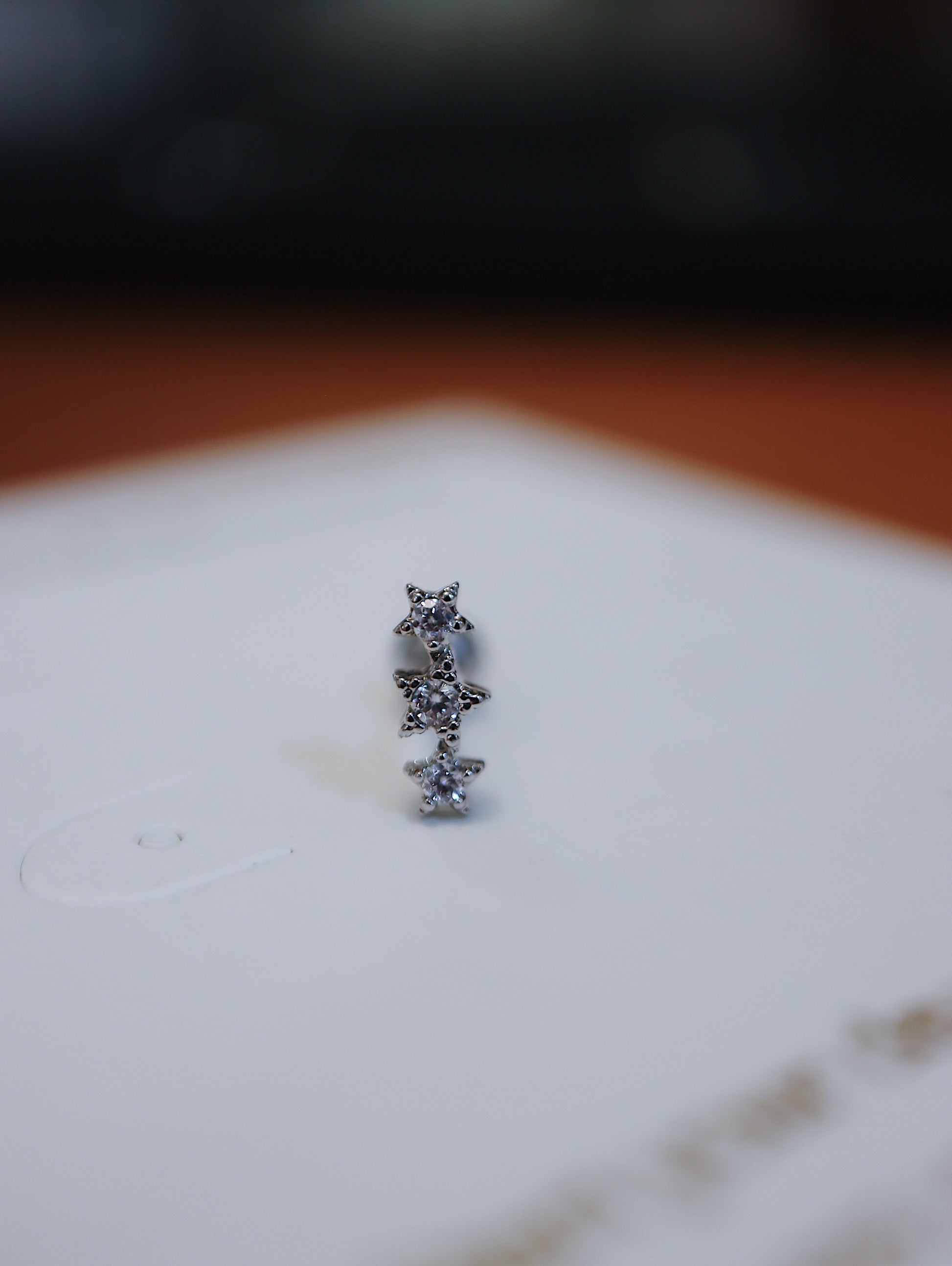 Triple star cz surgical steel piercing