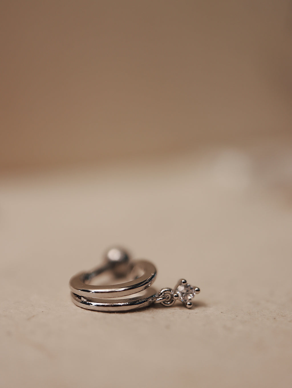 Double hoop mini drop cz earring