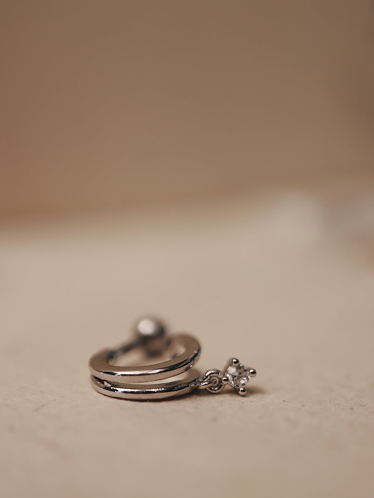 Double hoop mini drop cz earring