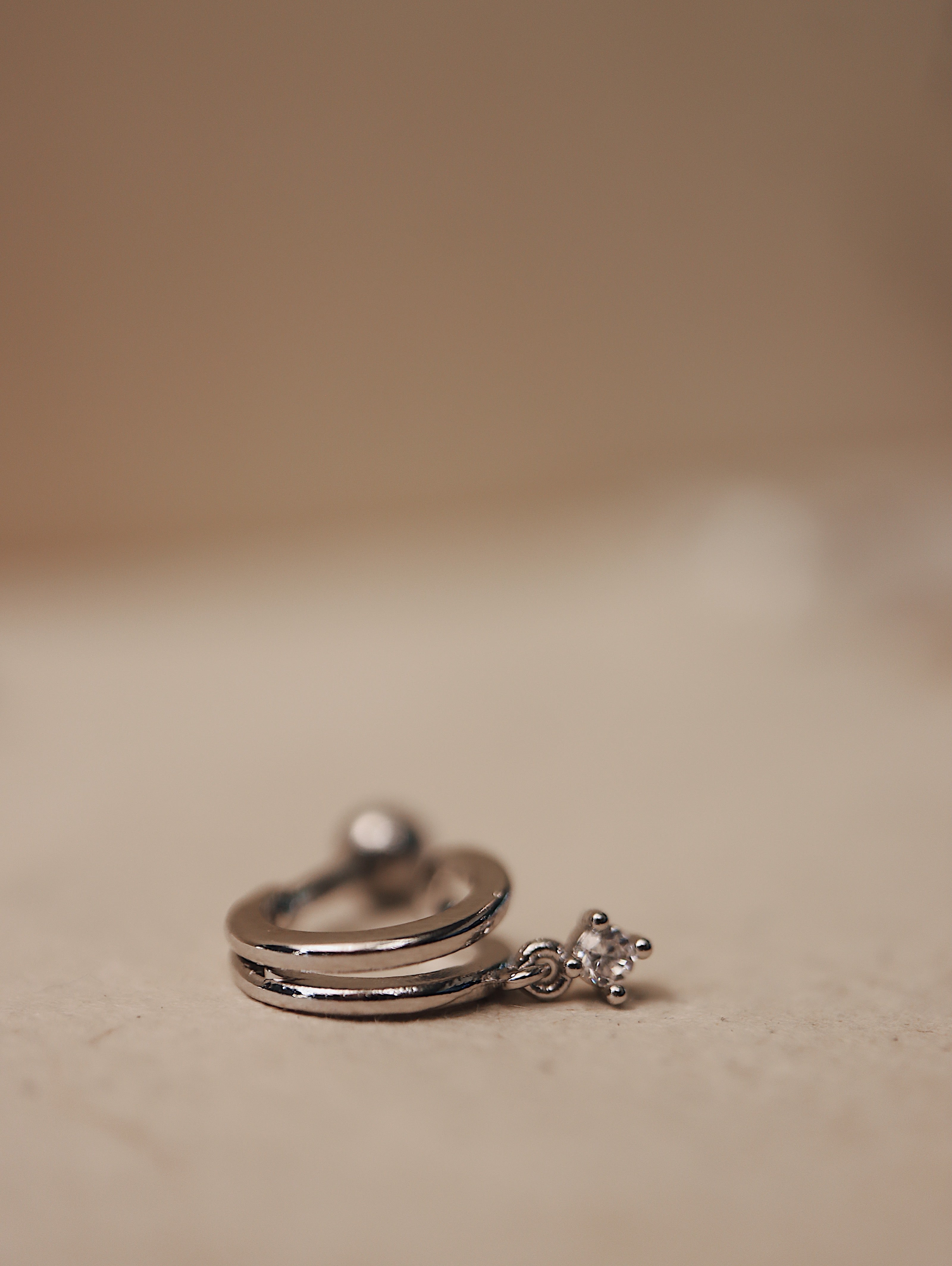 Double hoop mini drop cz earring