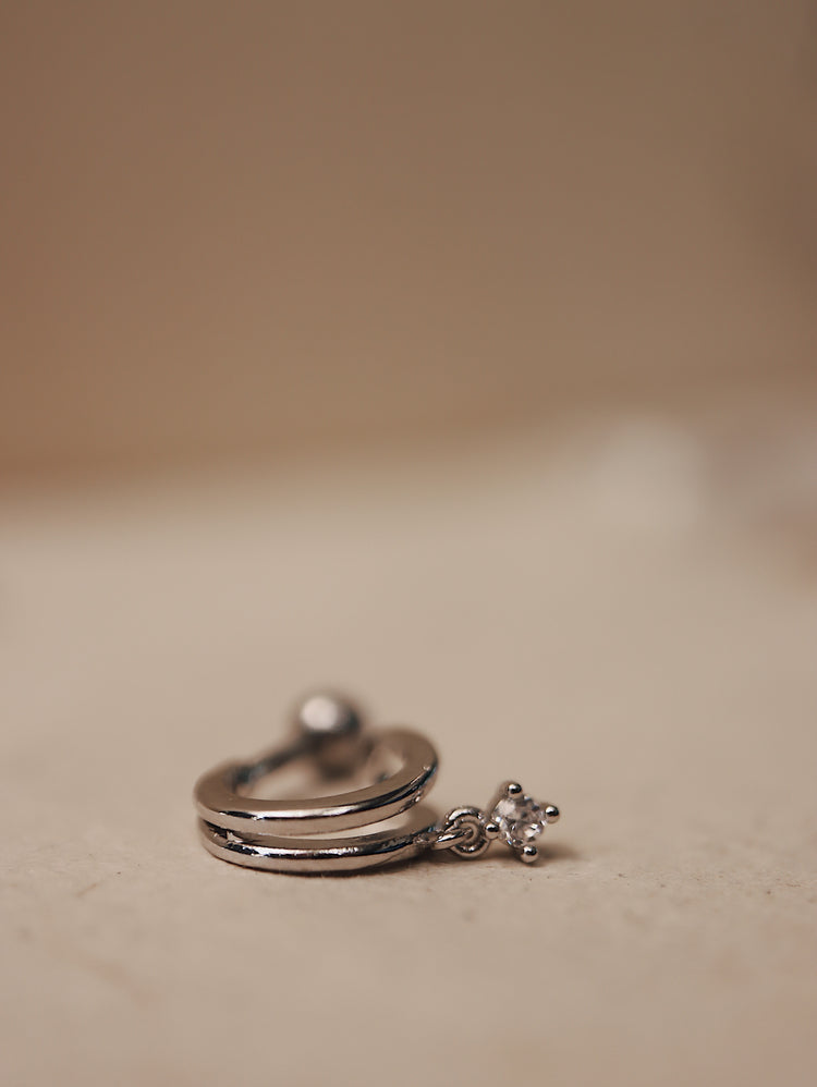 Double hoop mini drop cz earring