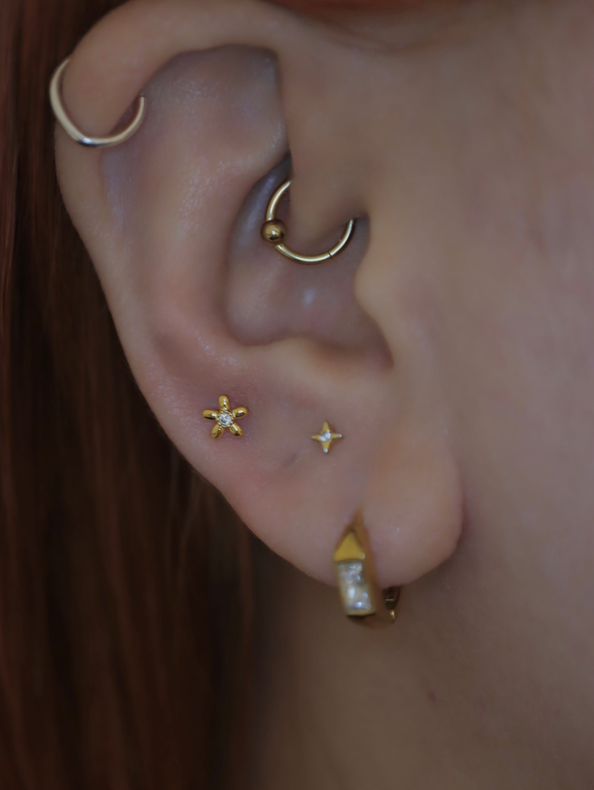 Flower 925 silver Piercing Earring with Screw Back