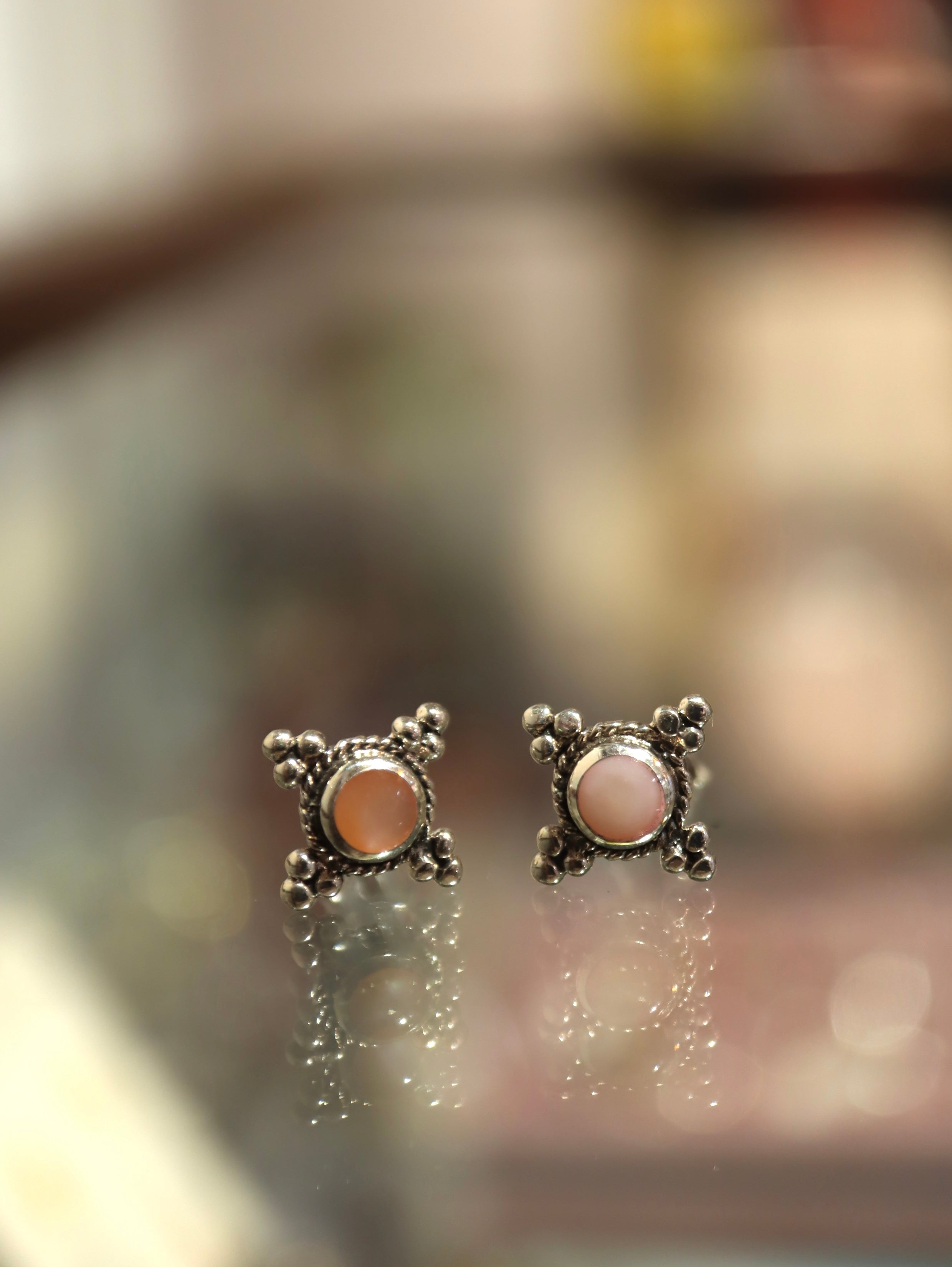 Pink mother pearl 925 silver earrings