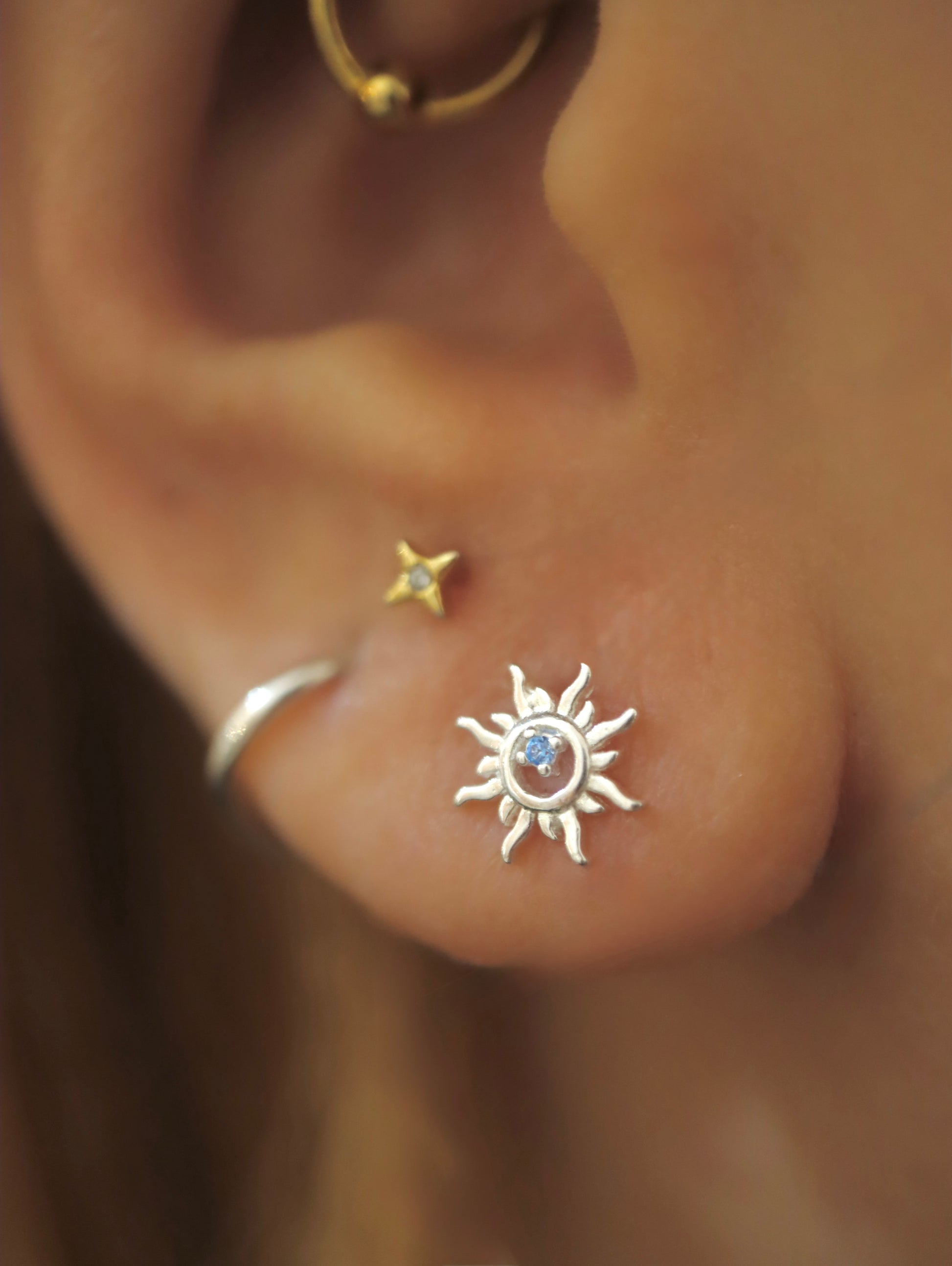 Rising sun 925 silver earrings piercing (1pc)